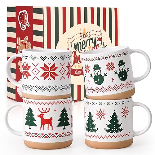 YHRJWN Christmas Mugs Set of 4, Christmas Mugs with Xmas