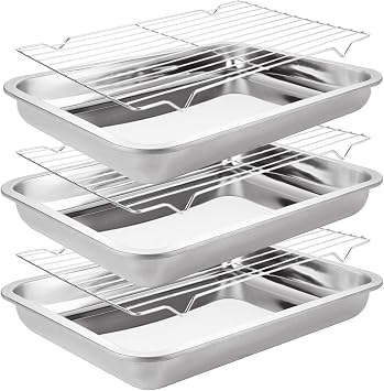 Set of 3 Stainless Steel Baking Sheet with Wire Rack for Baking Sheet 14 x 10 x 2 Inch Baking Rack for Oven Cooking Nonstick Sheet Pan with Wire Racks Heavy Duty Baking Pan with Racks