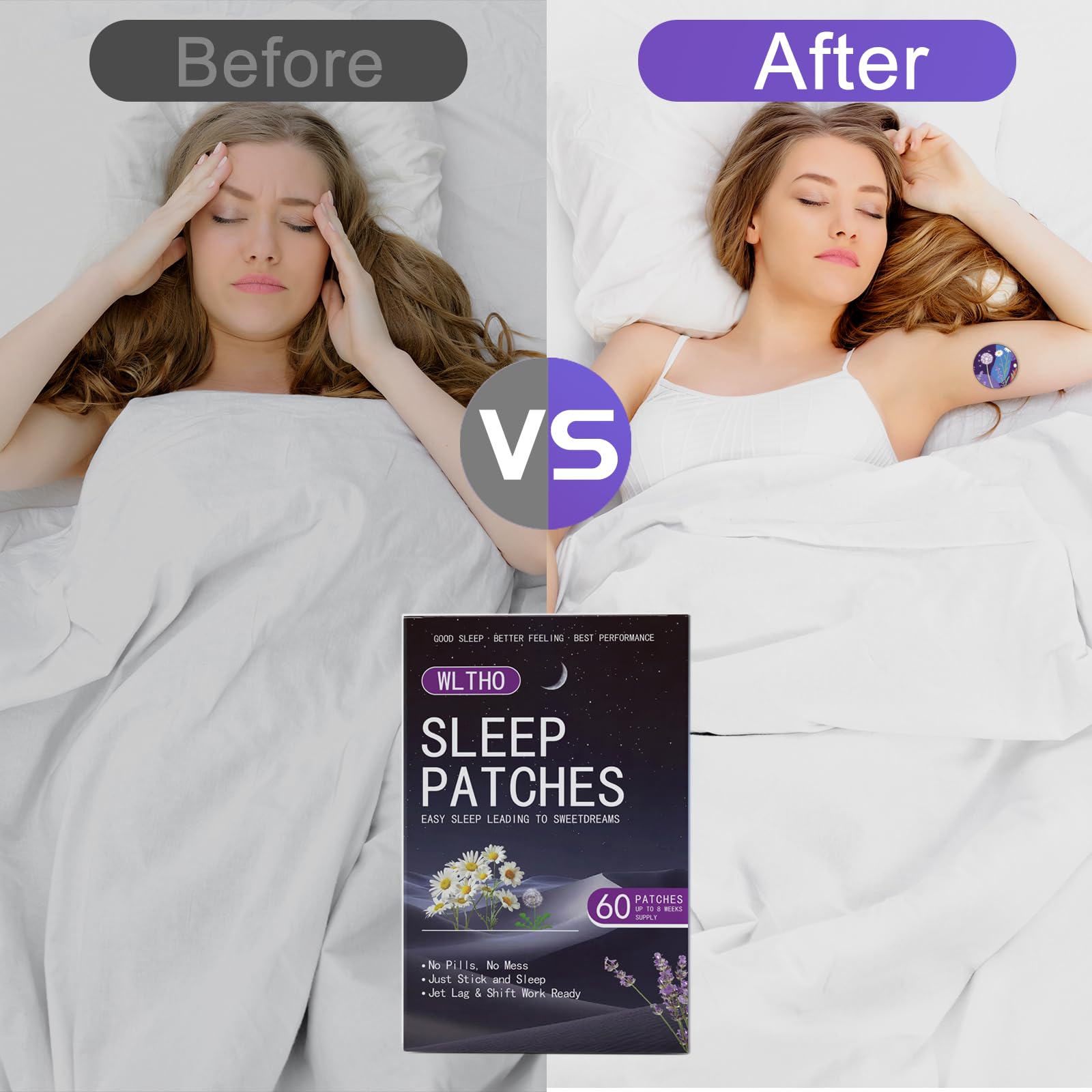 60ct Deep Sleep Patches for Adults - All Natural Sleep Patches Stickers with Valerian Root, Melatonin & Magnesium, 8-Hour Lasting, Non-GMO & Cruelty Free (Purple-60ct) — Amazon image 5
