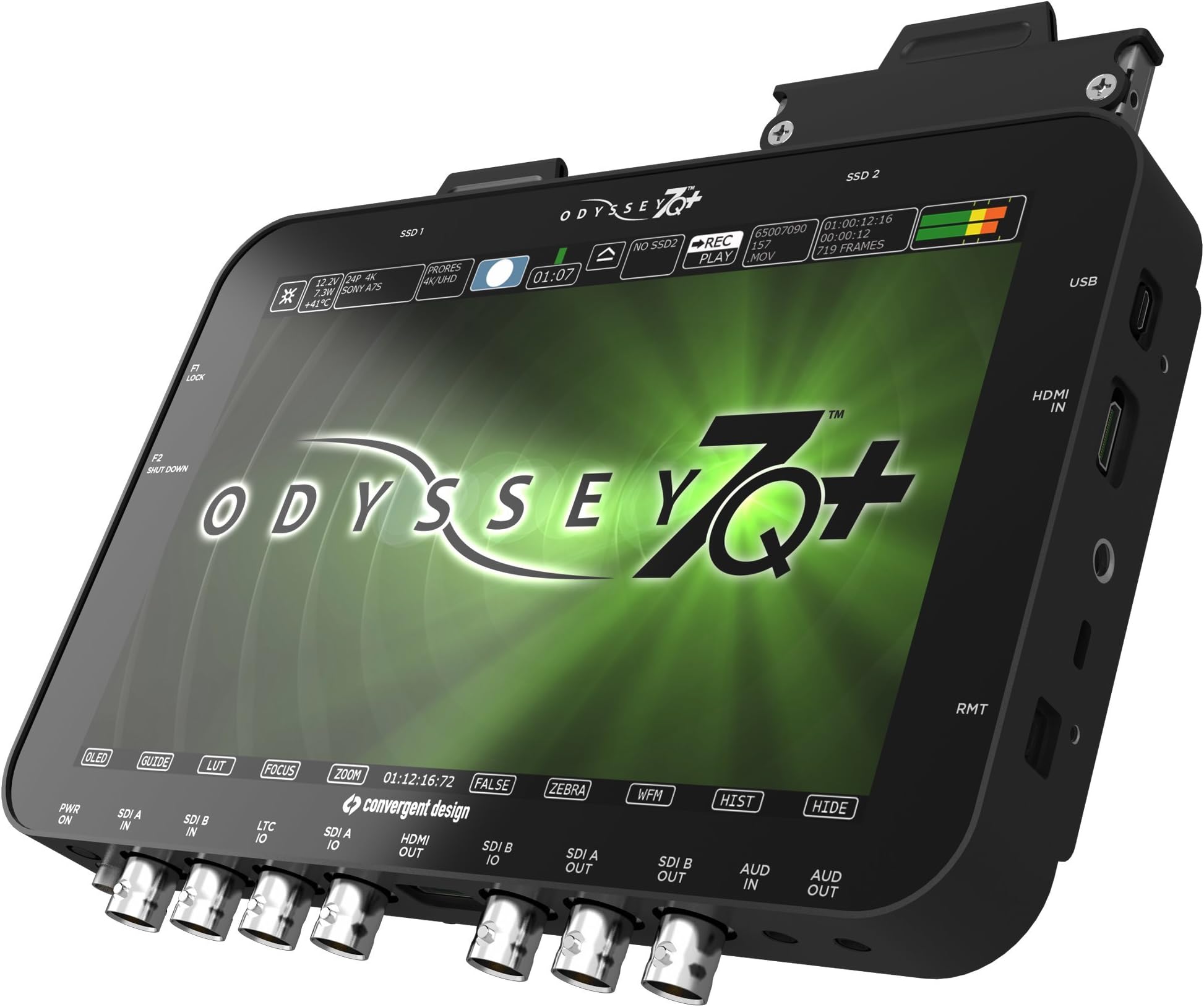 Odyssey 7Q+ 7.7" OLED Monitor & Recorder, HD/2K/UHD/4K Recording over HDMI or SDI, 3G-SDI Inputs/Outputs, Waveform, Histogram, False Color