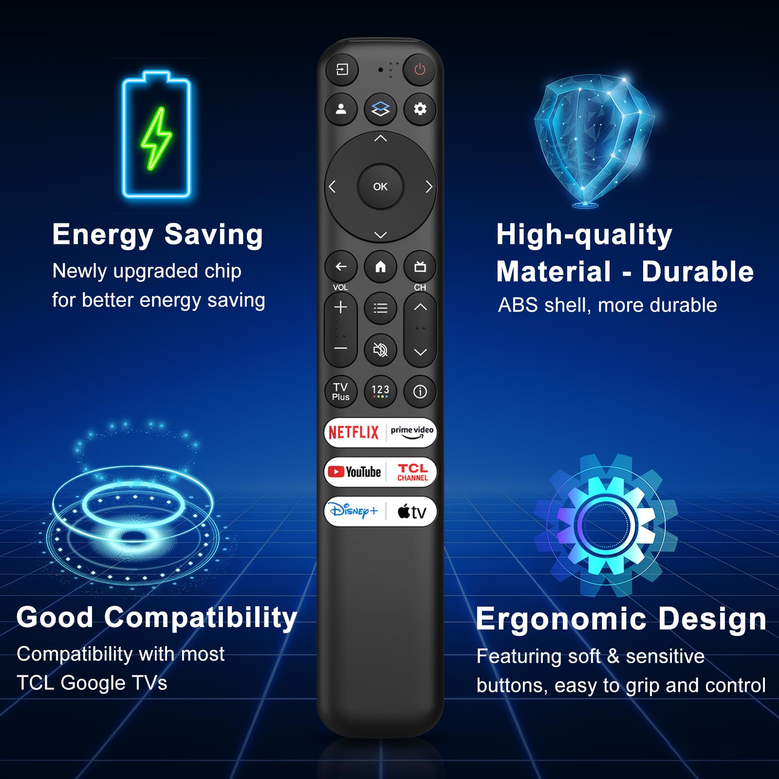 Replacement for TCL Google TV Remote Control RC813, Compatible with TCL QM8/QM7/S5/S4/S3/Q7/Q6/Q5 Series 4K UHD HDR QLED LED Smart TVs — view 6