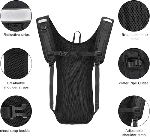 Miniatura 5 de MOSISO Mochila de hidratación para correr con bolsa de agua de 2 L, mochila de hidratación ligera con correas ajustables para el pecho, mochila de
