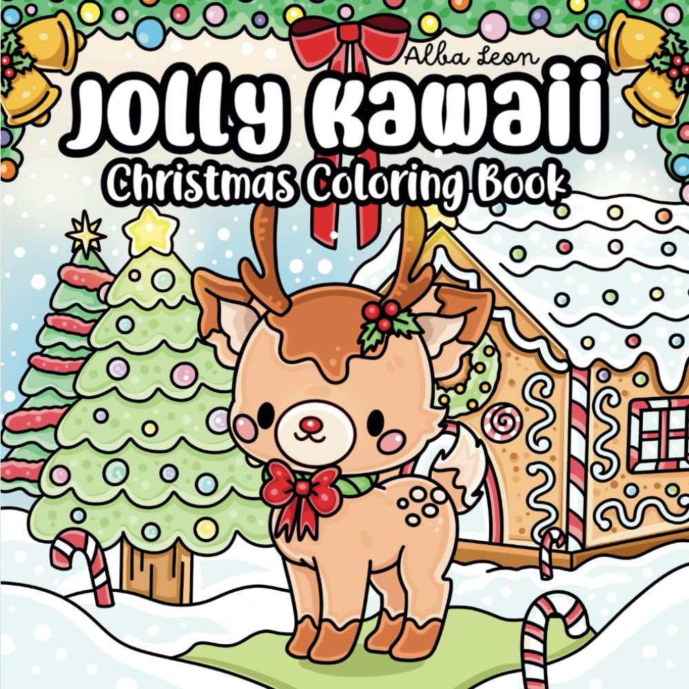 Jolly Kawaii Christmas Coloring Book: Cozy bold & easy fuzzy friends hygge holiday coloring pages