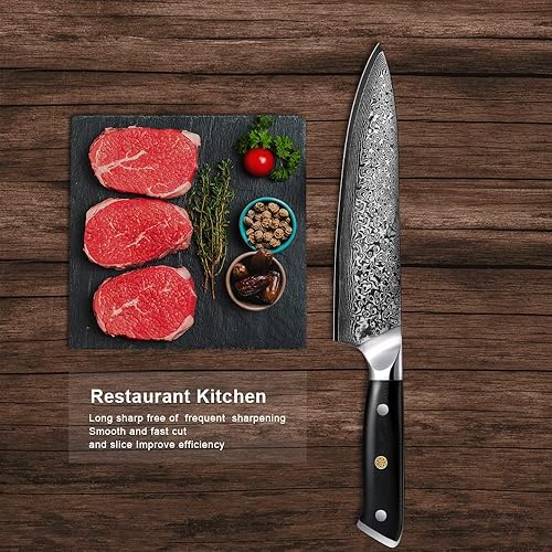 Miniatura 9 de Cuchillo de chef japonés de 8 pulgadas, cuchillo de cocina japonés Damasco VG10, mango de acero G10, cuchillo de carne profesional, cuchillo de