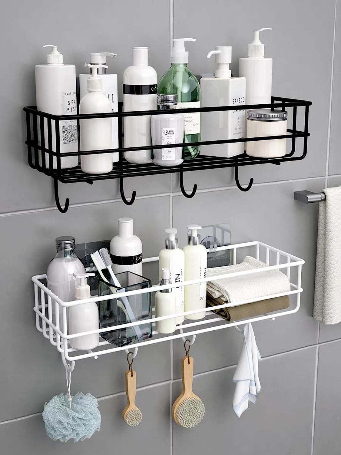 OSWELL Self-Adhesive Multipurpose Bathroom Rack, Bathroom Shelf Organizer, Wall Mounted Shelf,Bathroom Accessories Set for Home,Bathroom Shelves (Black) (Black with White) (B0C9LNWX48) Amazon Price History, Amazon Price Tracker