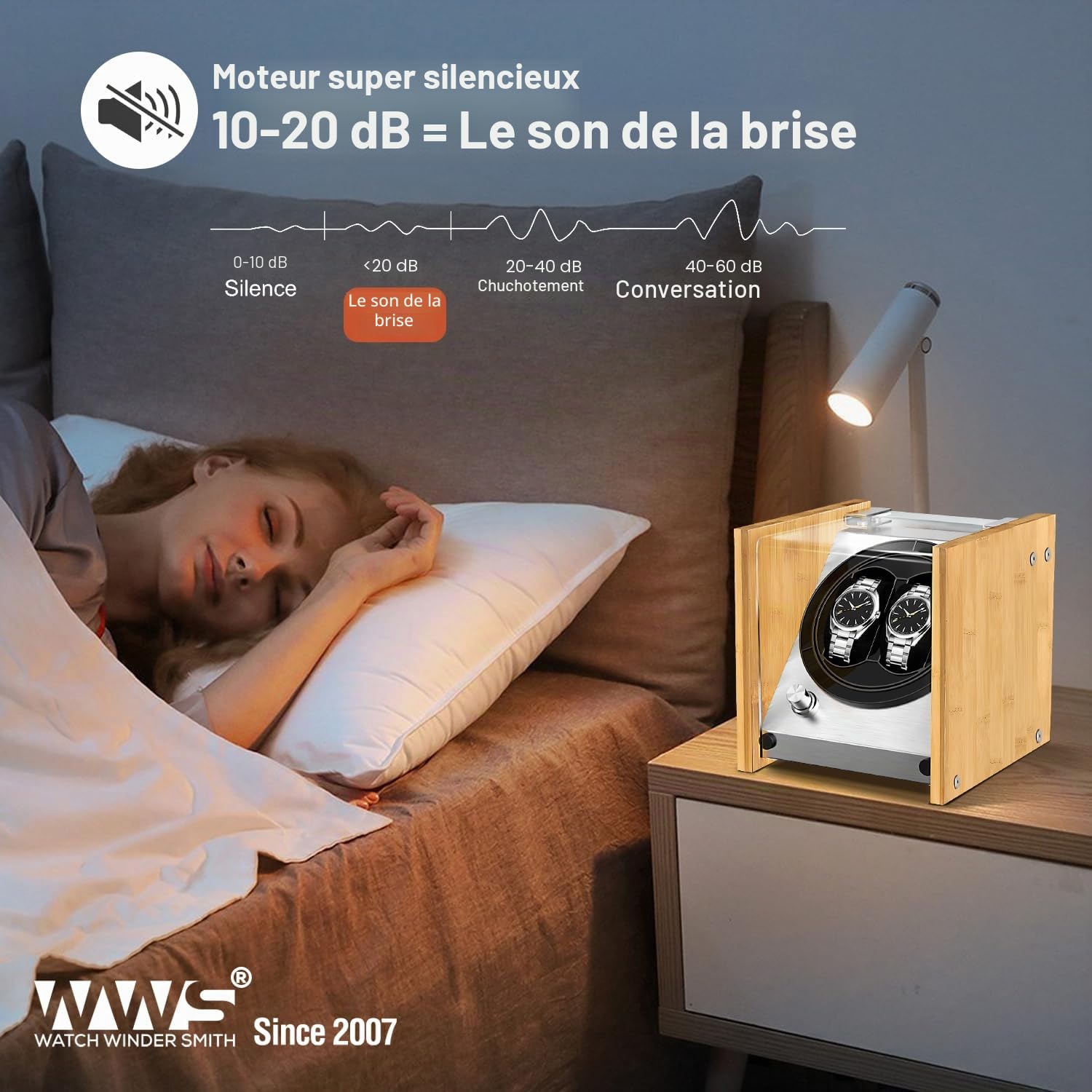 Watch Winder Smith® Remontoir à Montres Automatique,100% Artisanat Conception de Brevet en Bois de Bambou,Moteur Japonais Ultra-Silencieux à AC ou à Piles