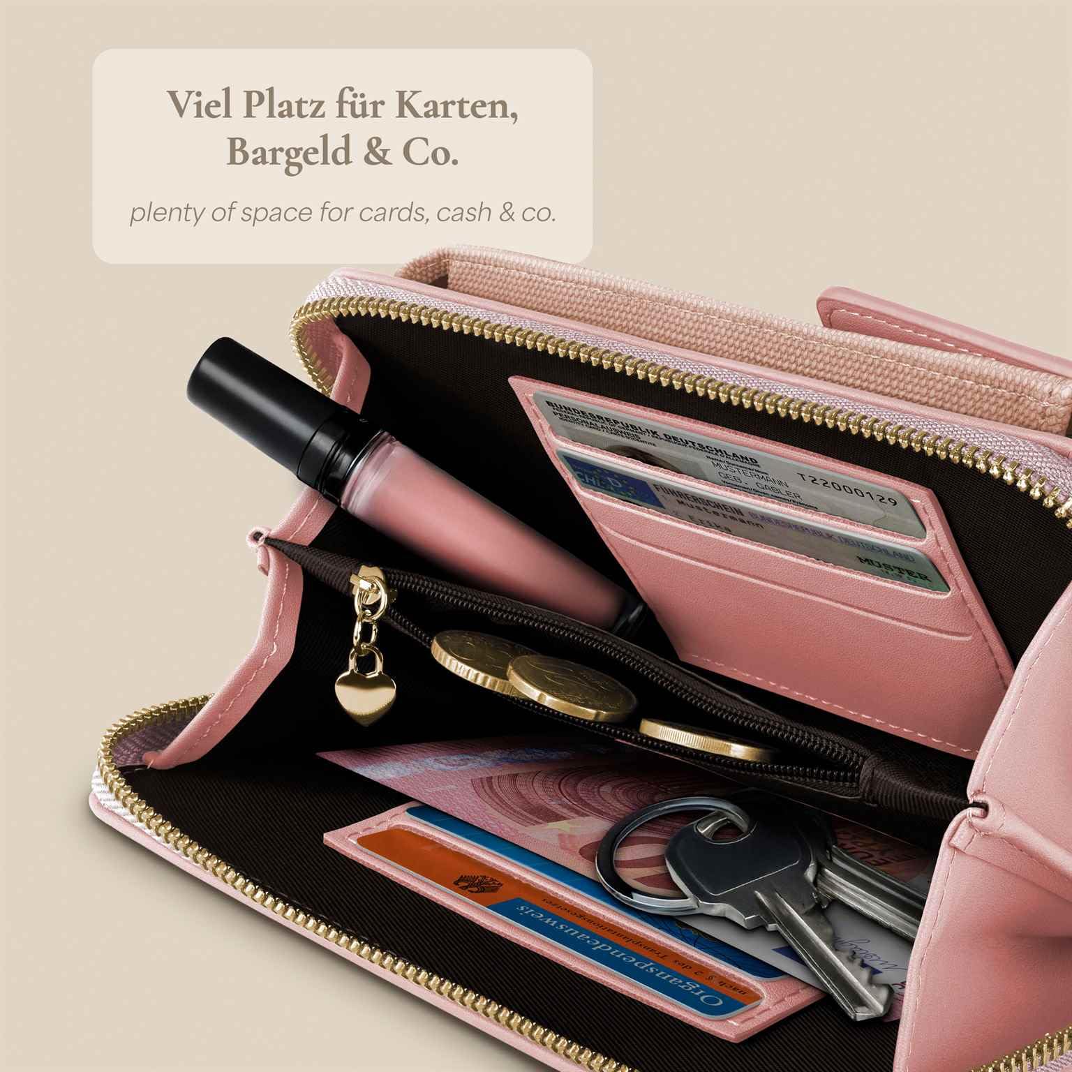 ONEFLOW Bliss Purse für Huawei nova 13 Handytasche zum Umhängen Damen mit Portemonnaie, Handy Umhängetasche mit Geldbörse und Handyfach, Kleine Handtasche, Rose Pink