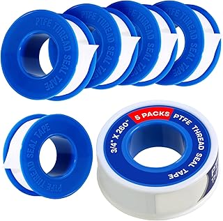 Supply Giant Plumbers PTFE Tape 3/4" W x 260" L 5 Rolls Pipe Thread Tape, High Density Thread Sealant Tape Water Seal Plumbing Tape for Shower Head, Pipes, Gas Lines, Leak Prevention