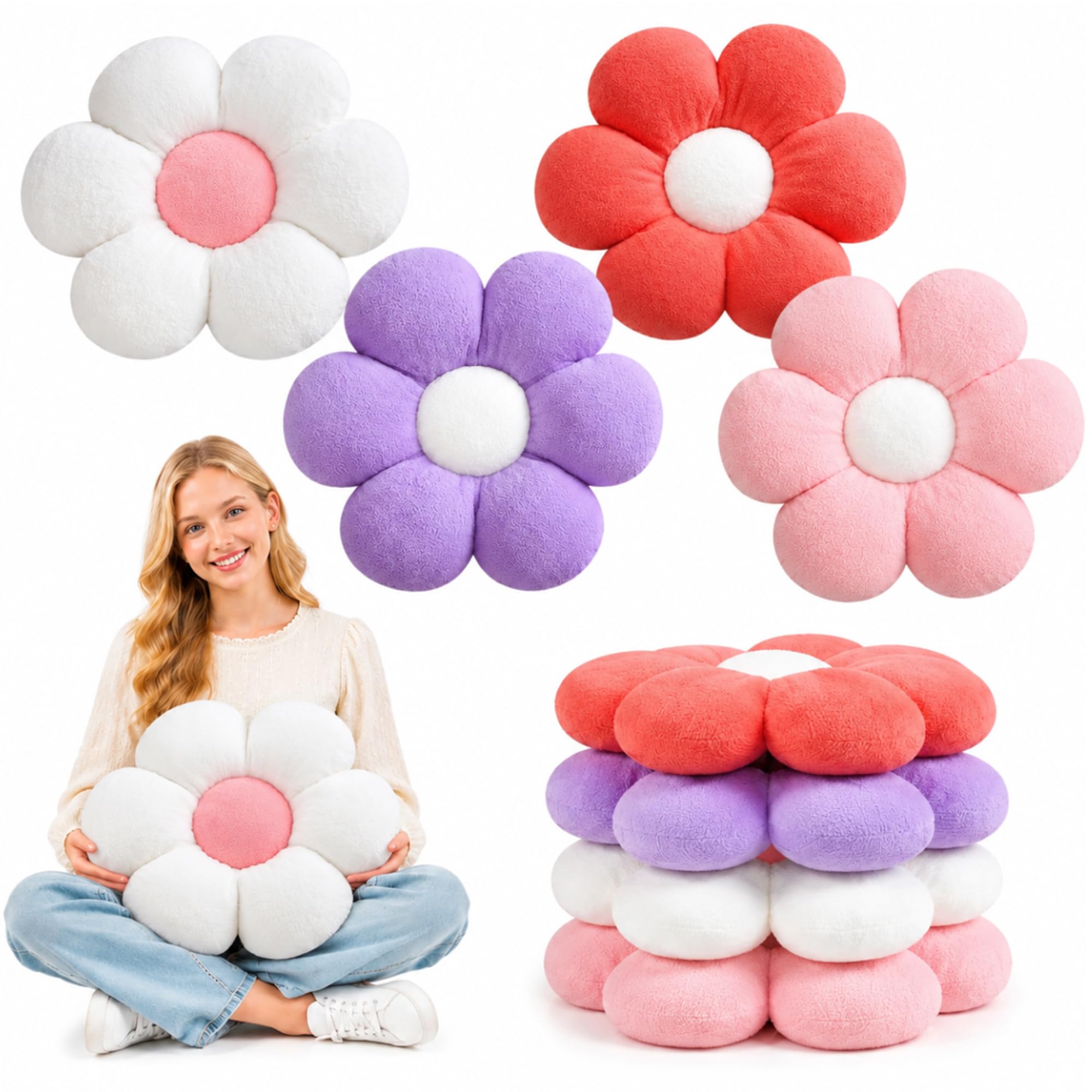 CANGHI 4PCS Flower Pillow, Decorative Throw, Daisy Pillow 15.7"