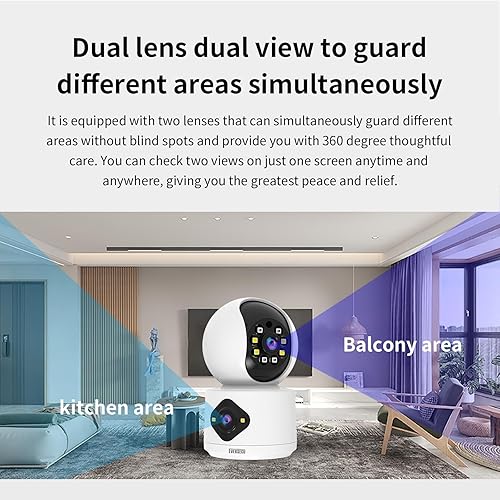 Miniatura 5 de EVERSECU Cámara interior de doble lente de 2K 3MP, cámara WiFi de 2.4 GHz con cable para bebé doméstico, detección de movimiento AI, seguimiento