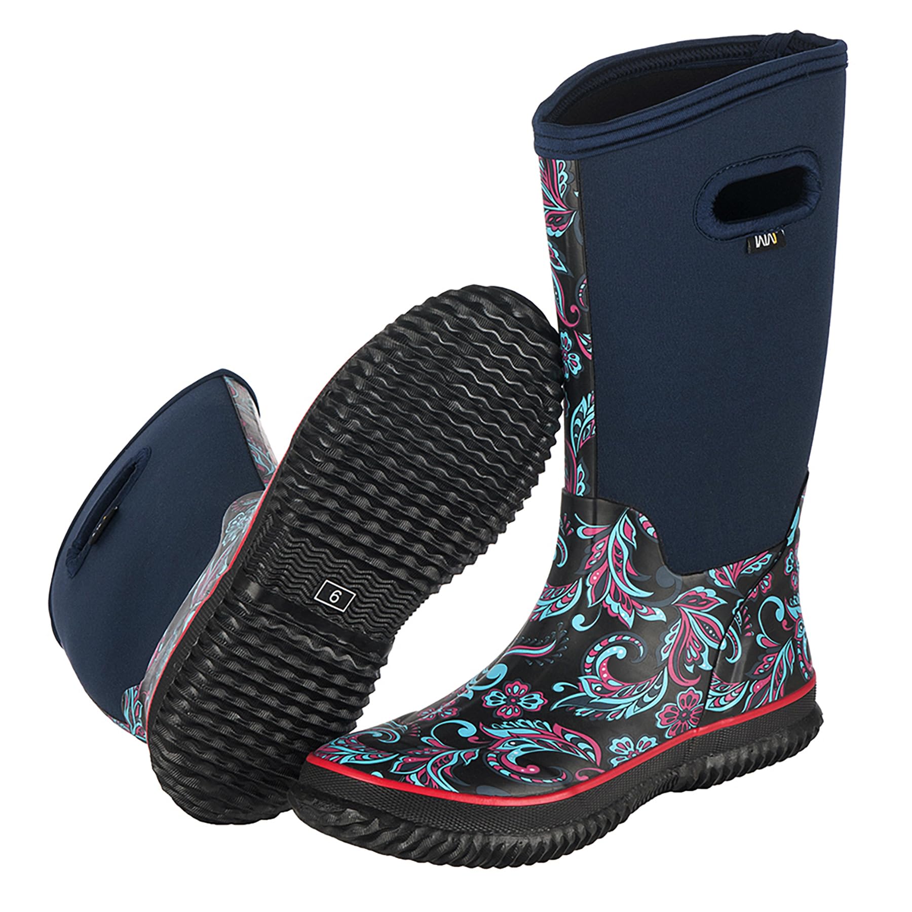 WTW Mid Calf Rain Boots for Women - Waterproof Insulated Neoprene Mud Boots Outdoor Hunting Garden Boots