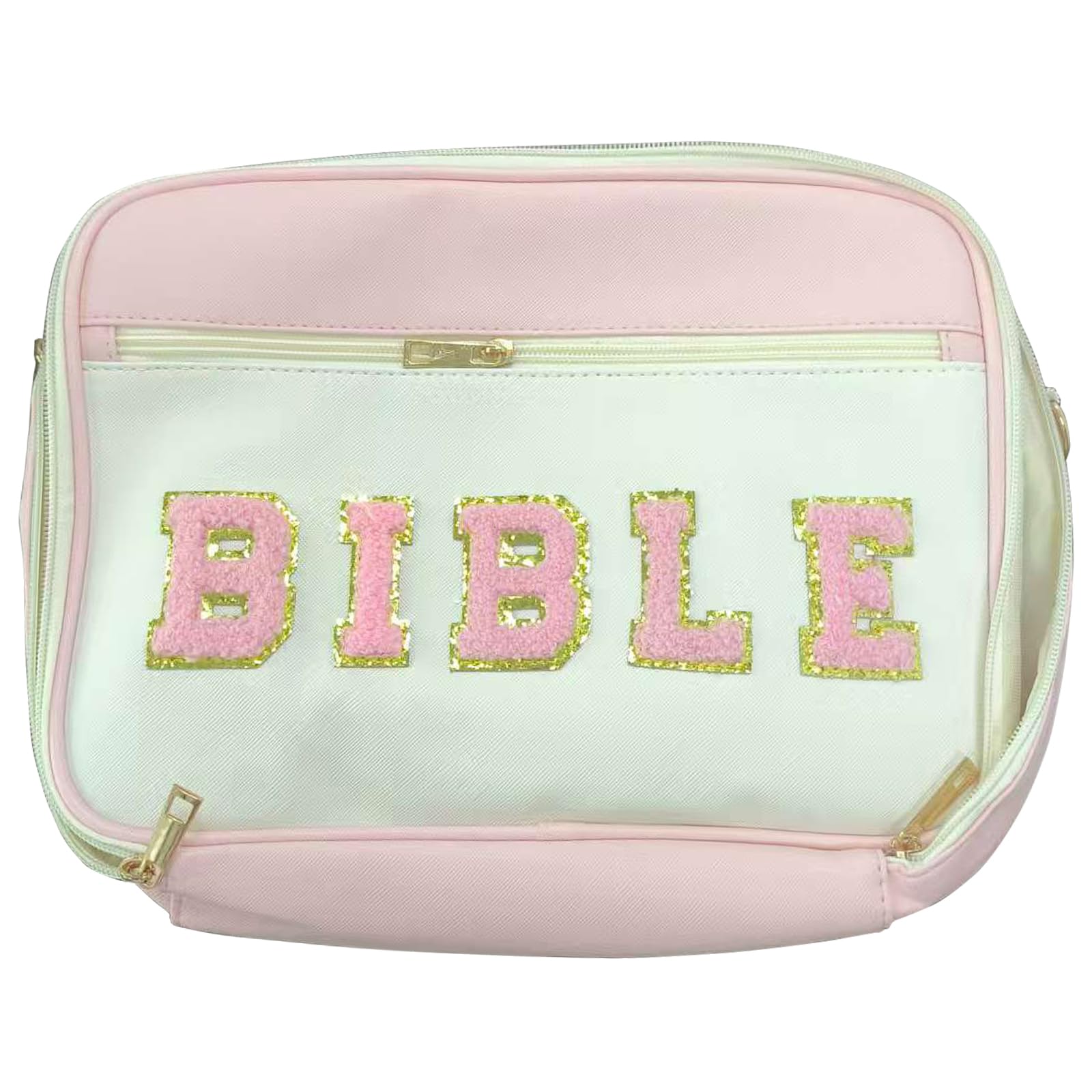 ivghv bible cover case for women, large leather letter bible bag book cover with handle&shoulder strap for study accessories bible journaling, cute church tote bags christian gifts for girls (pink, l)