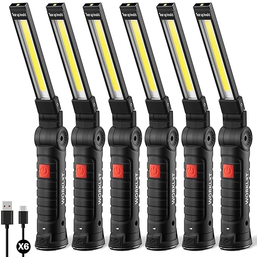 Magnetic Work Light 6Pack, Rechargeable Work Light with 360° Rotation, 5 Mode Mechanic Light, Compact Rechargeable Flashlight with Hook for Car Repairing, Emergency, Valentines Day Tool Gifts for Him