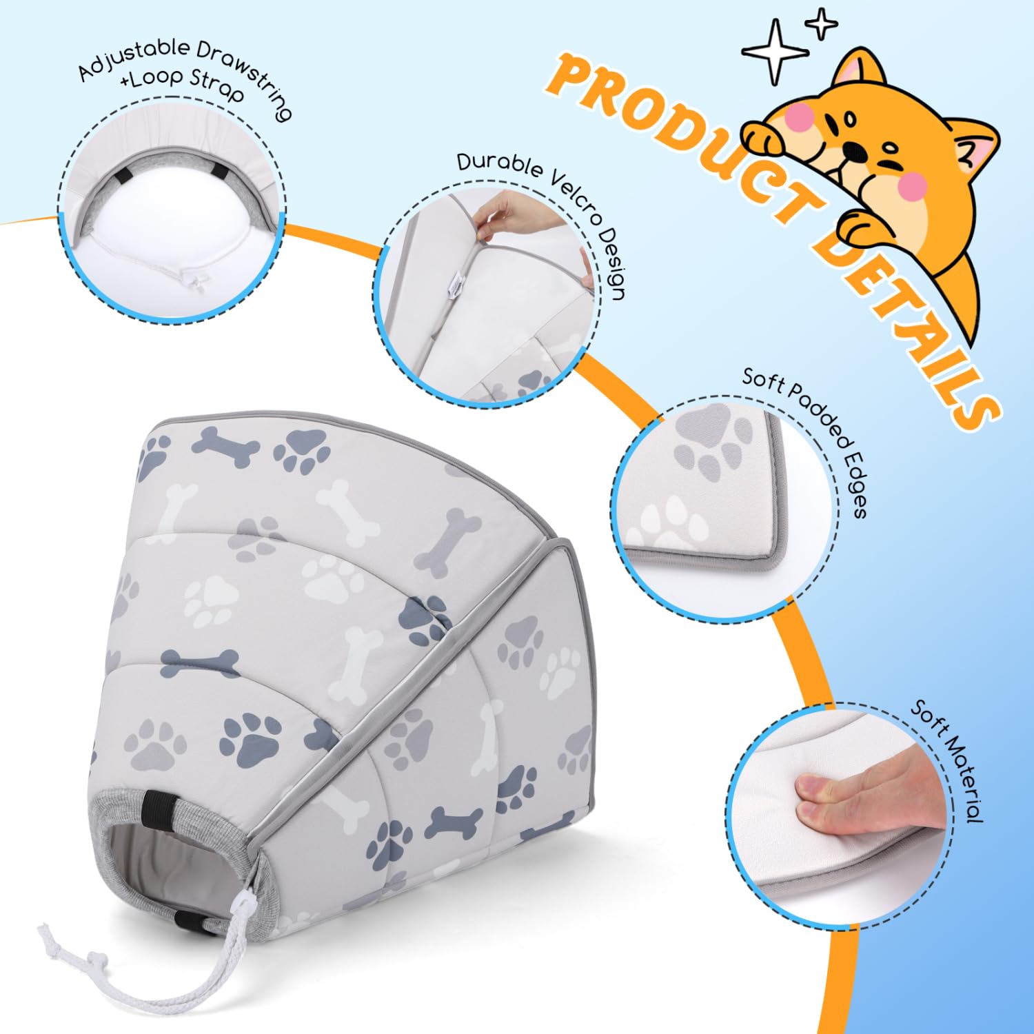 Nobleza Collar Isabelino Perro Plegable, Collar de Cono para Perros Anti- Mordida Ajustable, Gruesa y Suave Collar de Seguridad para Gatos Perros Recuperación de Cirugía o Heridas, M