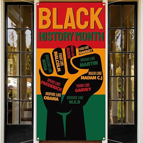 Miniatura 2 de Nepnuser Cubierta de puerta del mes de la historia negra afroamericana, decoración de fiesta nacional afroamericana, puño de poder, escuela, aula,