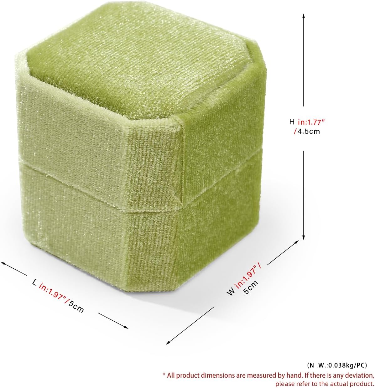 3 Slots Velvet Ring Box Light Green | For Wedding, Proposal, Engagement & Special Moments, 3 Ring Slots, Octagonal Design, Elegant Sturdy Construction
