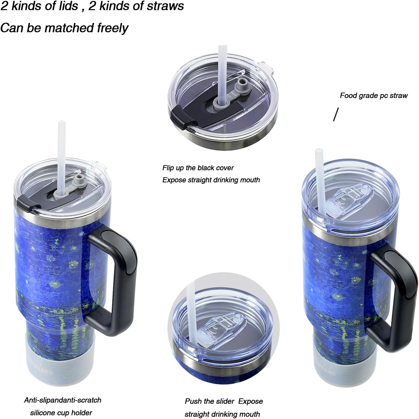 Jormungand 40 oz Tumbler with Handle and Straw Stainless Steel Vacuum Insulated Water Bottle for Hot or Cold Beverages Coffee Mug with Leak Proof Lid Gift for Women&Men Starry Night 2 - Image 4