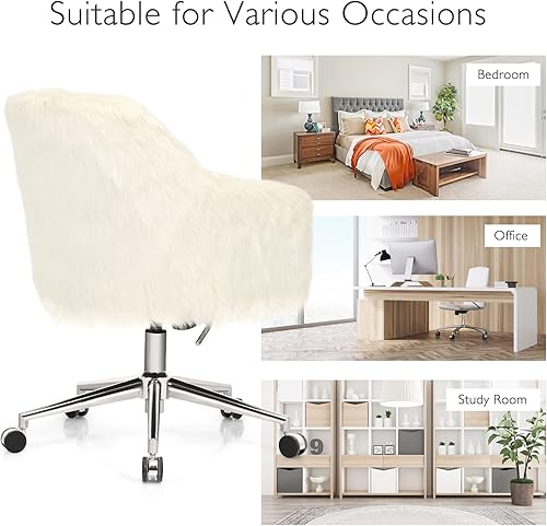 Miniatura 9 de COSTWAY Silla de escritorio de piel sintética, silla giratoria tapizada esponjosa para maquillaje con altura ajustable, reposabrazos, silla de