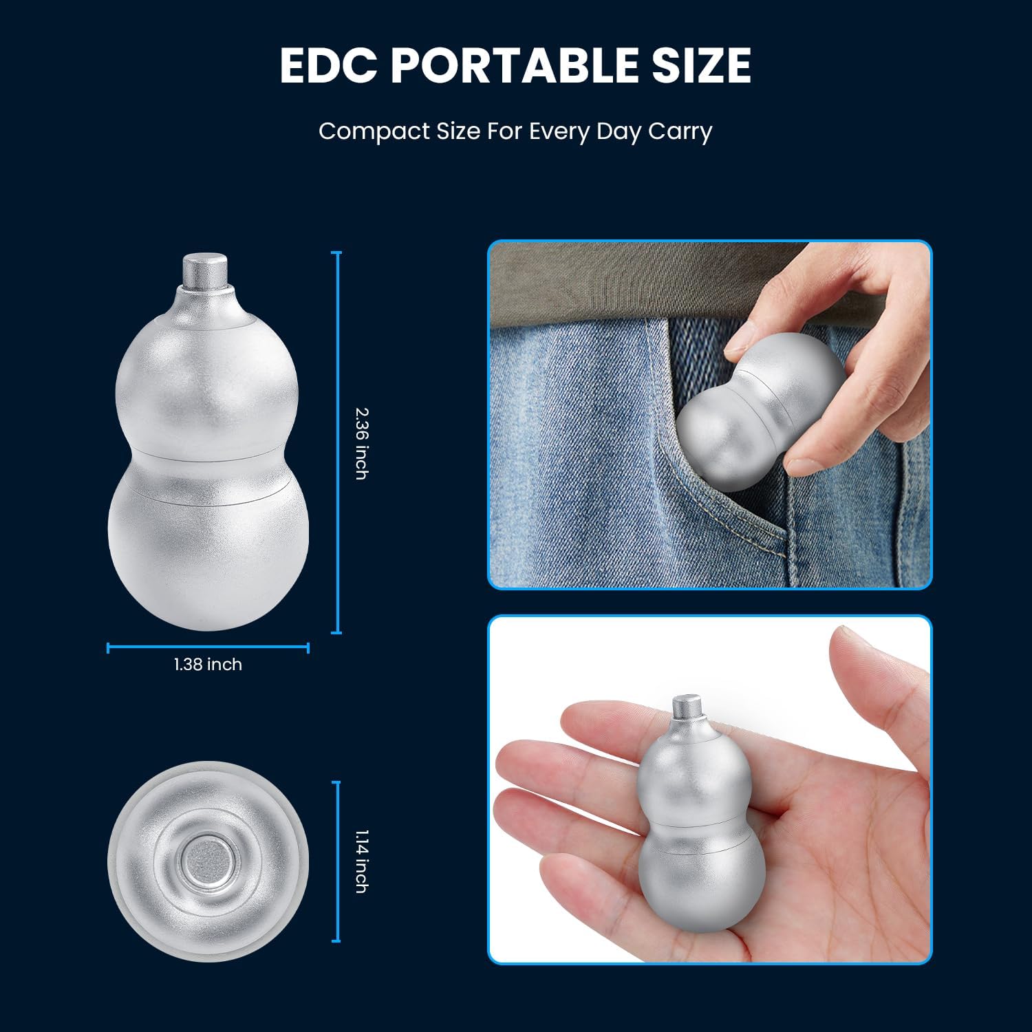 Metal Fidget Gourd Slider for Adults: TAMOXI Fidget Toys Aluminum Alloy for Anxiety Relief ADHD Gift Office Gadgets‌ for Men Friend - Silver