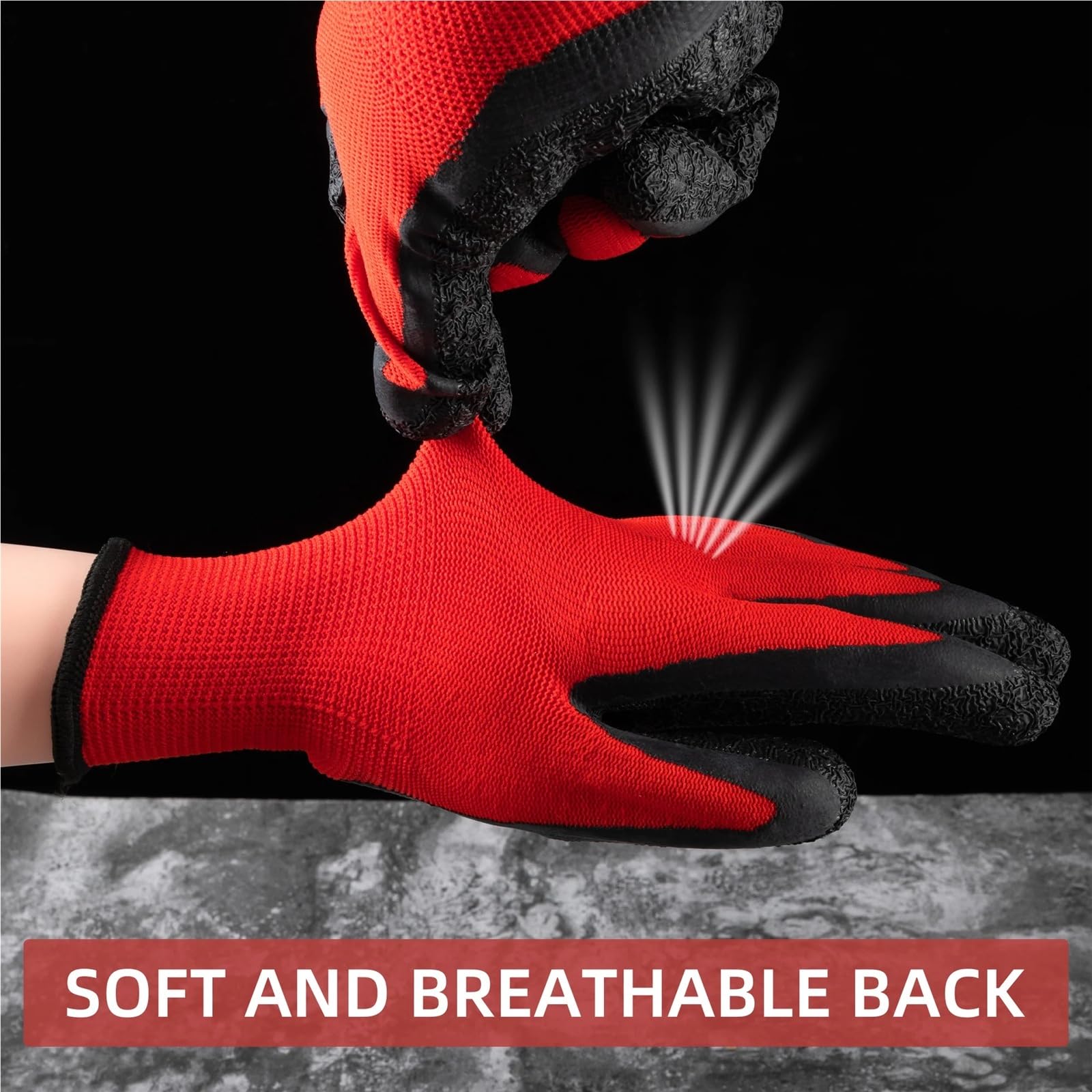 Guantes de trabajo de nitrilo resistentes al aceite | Pack de 12 guantes antideslizantes medianos for mecánica y trabajos de jardinería.(Red)