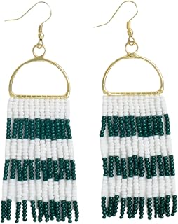 INK+ALLOY Game Day Earrings for Women, Beaded Fringe Earrings for Football Gameday Outfits, Handmade Jewelry for College Students, Team Gifts, Teachers, Football Moms