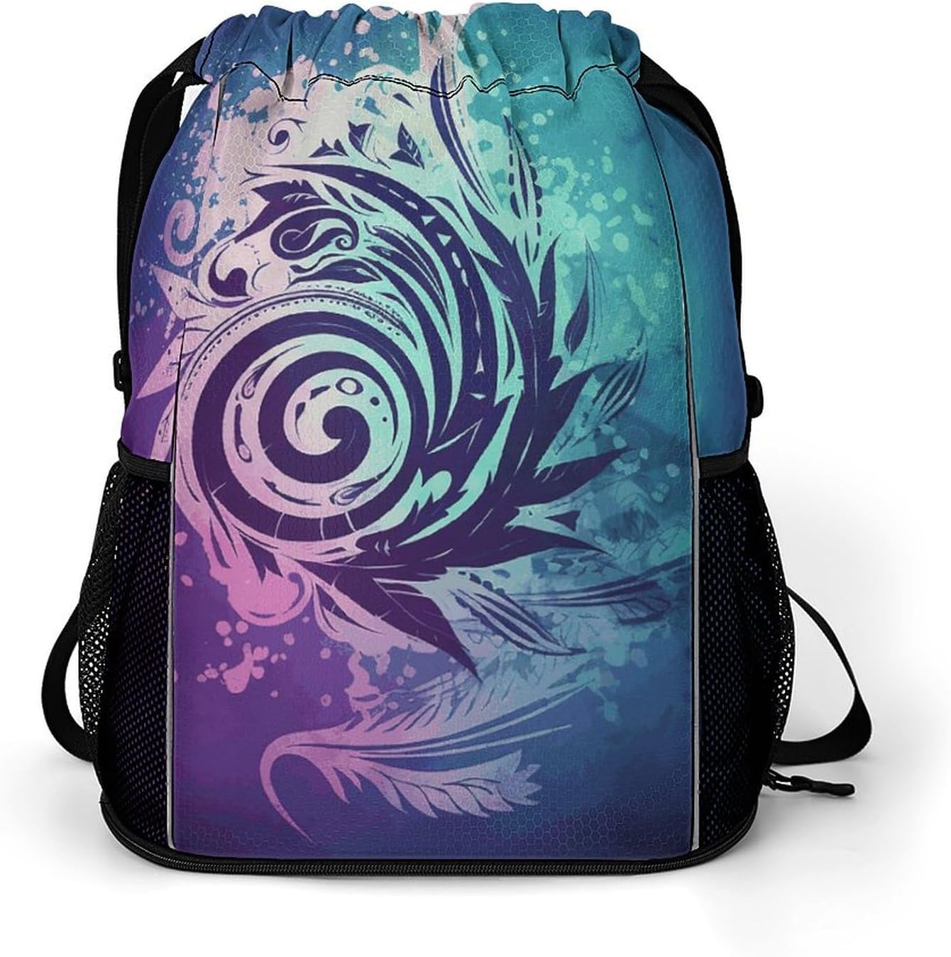 Sports Drawstring Backpack Decorative Tribal Pattern Lightweight Backpack Dry And Wet Separation Large Capacity