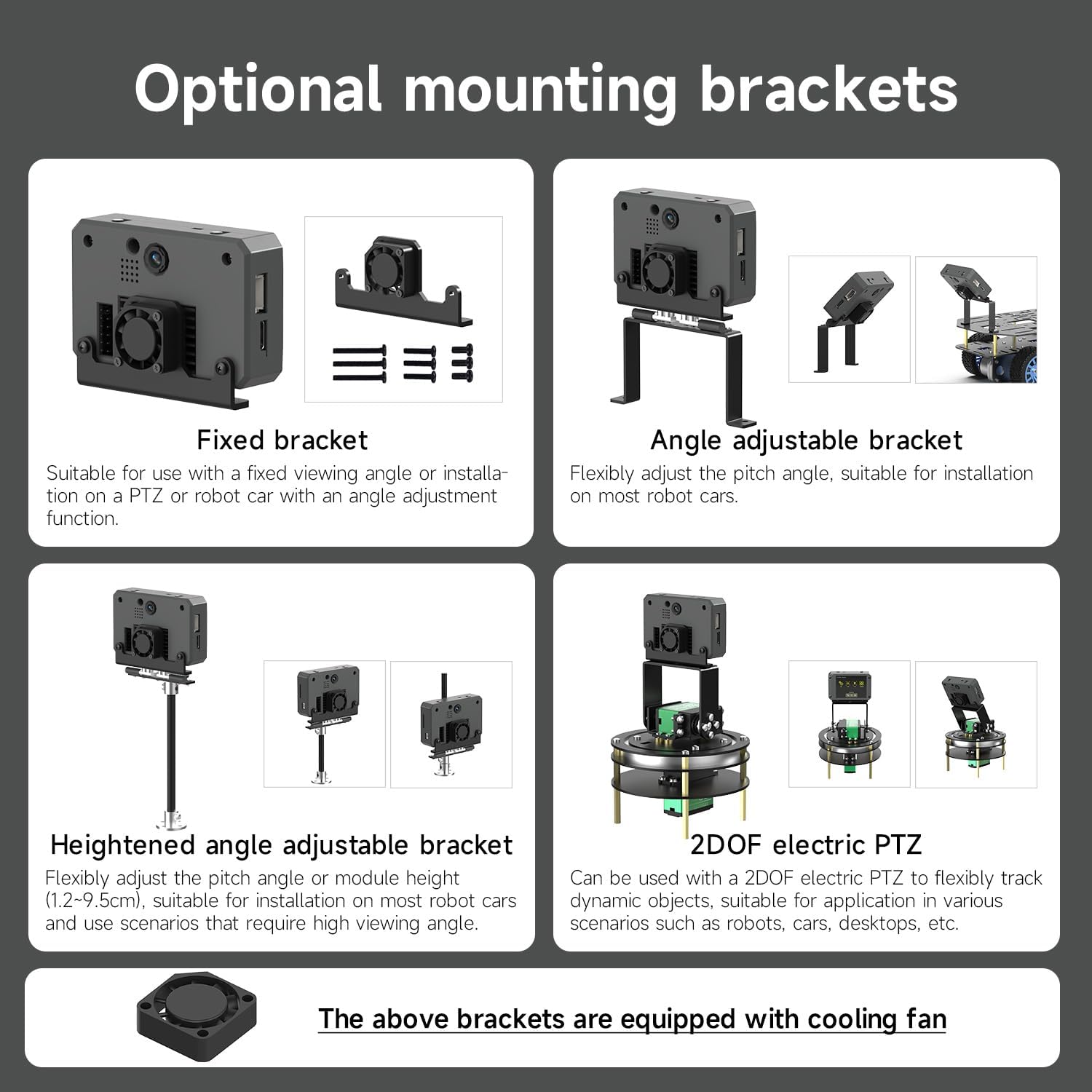 Various optional mounting brackets for the Yahboom K230 AI Development Board
