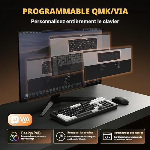 YUNZII AL98 QMK/VIA Wireless Mechanical Gaming Keyboard, Full Aluminum, BT/2.4G/USB-C, Pre-Lubed Hot Swappable Linear Switches Gasket Mount 1800 Layout (Black, Milk V2 Switch) - 4