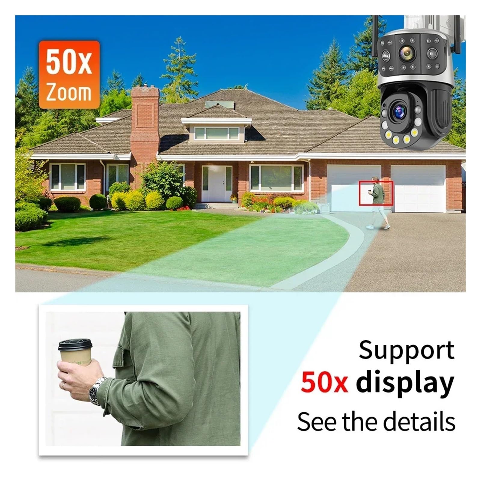 Telecamera di sicurezza WiFi esterna PTZ da 8 MP 360°