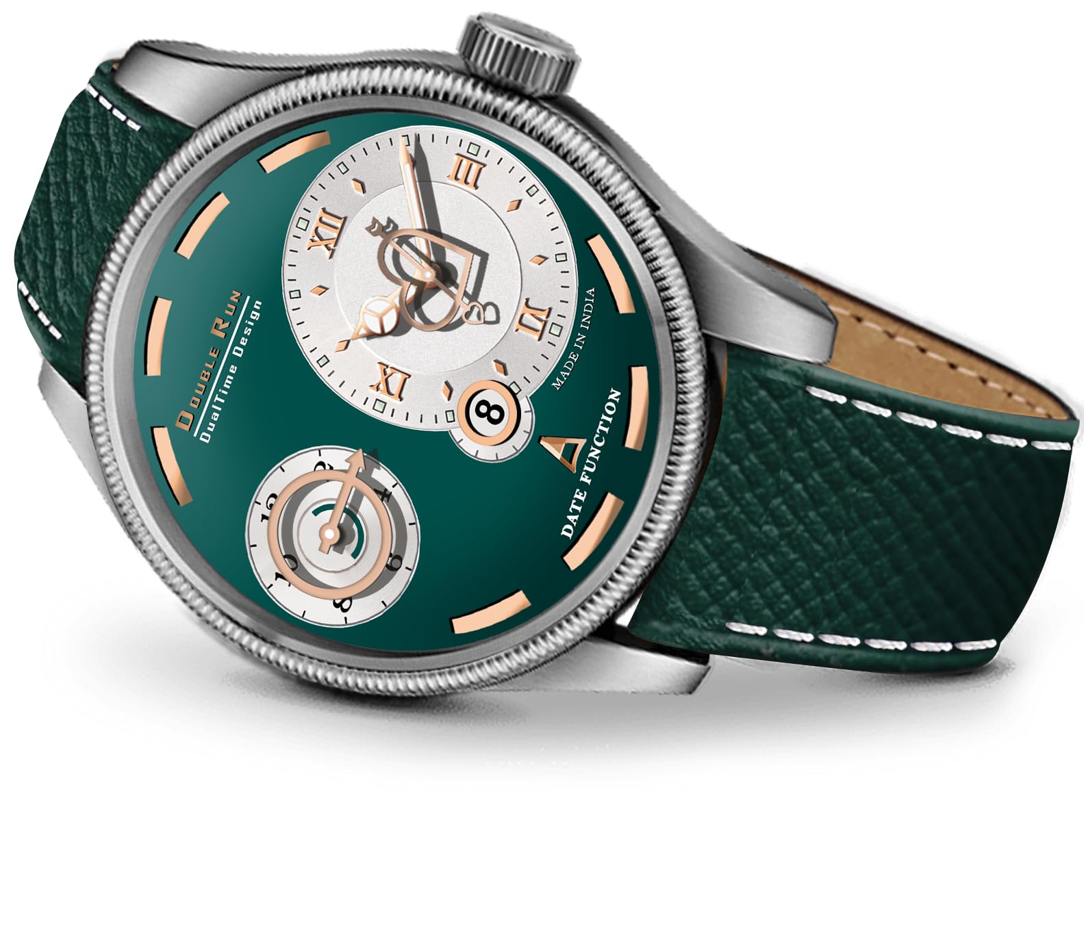 DOUBLERUN Silver Case Green Chronograph and Date Function Green Leather Strap Analog Men Watch (B0D174ZN5Q) Amazon Price History, Amazon Price Tracker