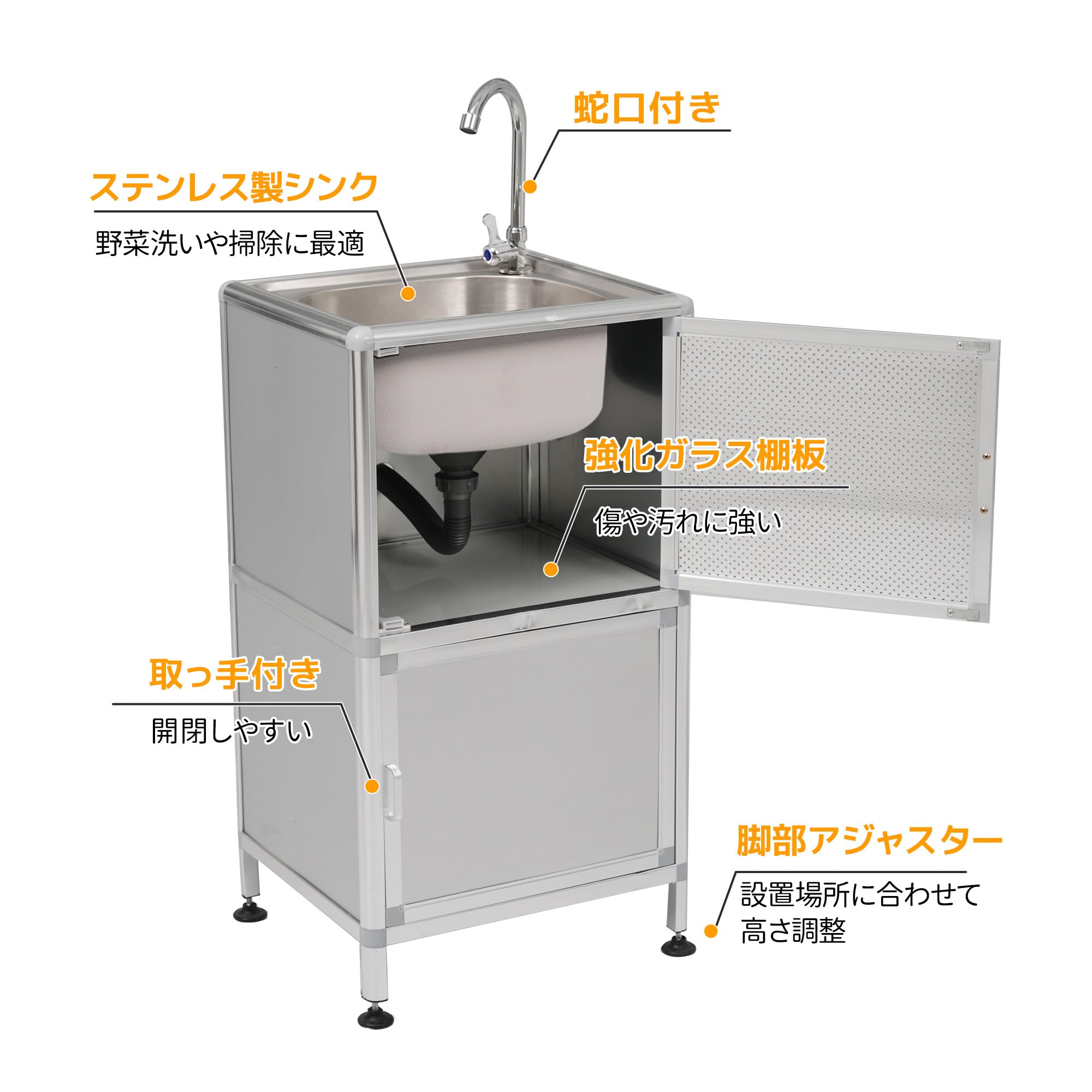 Amazon.co.jp: 流し台 囲い付き ガーデンシンク ステンレス製 収納棚付