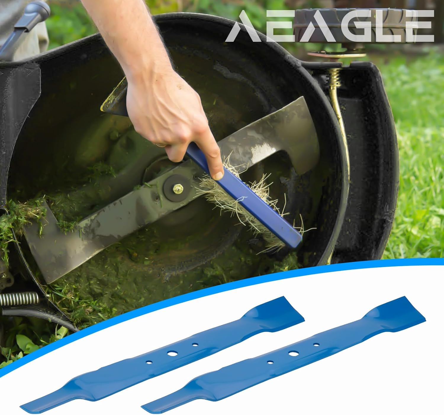 Aeagle GX20249 GX20433 42 Inch Mulching Mower Blades for John Deere L111 L110 L100 L118 L108 L107 L105 42" Lawn Tractor Replace GY20567 M128485, Circle Shape, 3-in-1, 2 Pack (Blue)