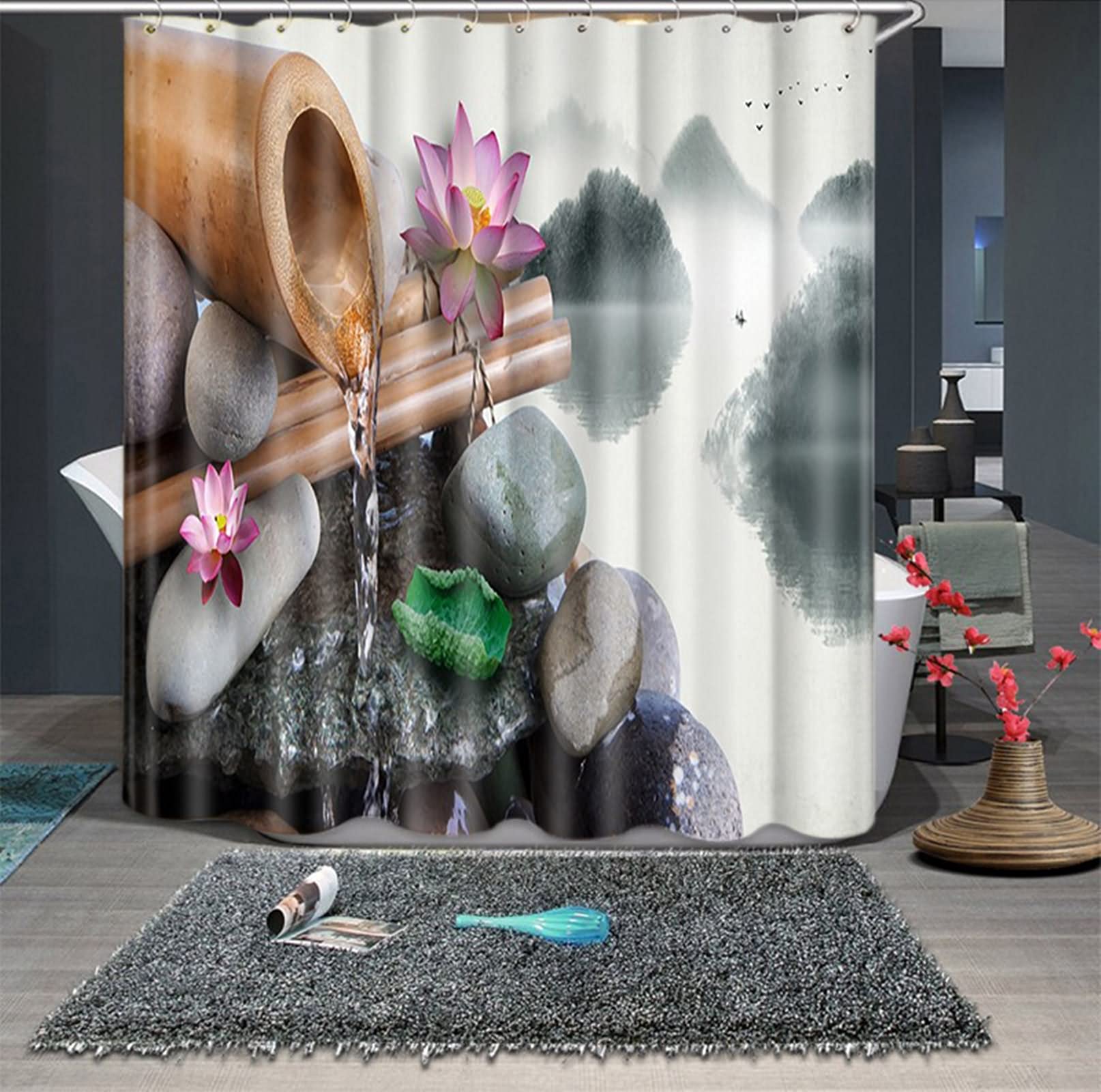 Peinture à l'encre grise 3D rideau de douche KnSam premium 180x180