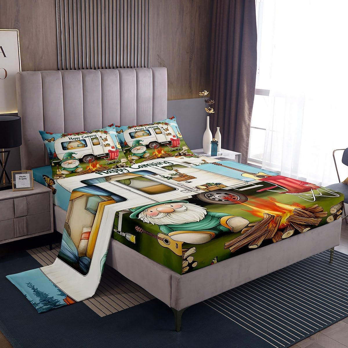 Gnome Camping RV Bedding Set for Teens – Floral Sheets & Pillowcases Gnome Camping RV Bedding Set for Teens – Floral Sheets & Pillowcases