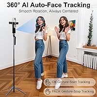 Vista 2 de Trípode para selfie con seguimiento automático de rostros para iPhone con luz, rotación de 360° que sigue tu movimiento, soporte de trípode
