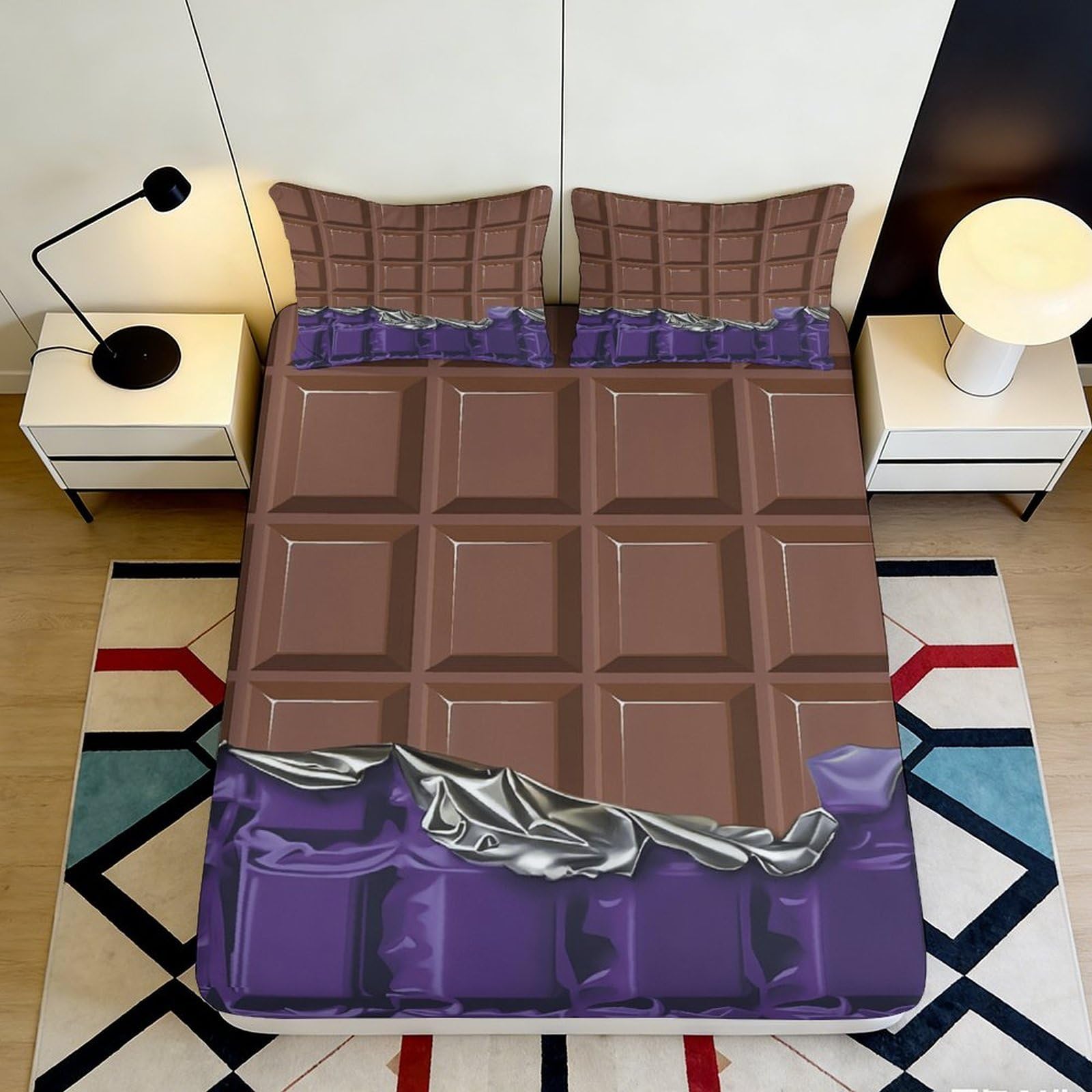 3D Printed Chocolate Pattern Deep Pocket Fitted Sheet Microfiber Bedroom Non-Slip Chocolate Mattress Fitted Cover Washable Full Wrap 200x200x25cm 90x200x25cm