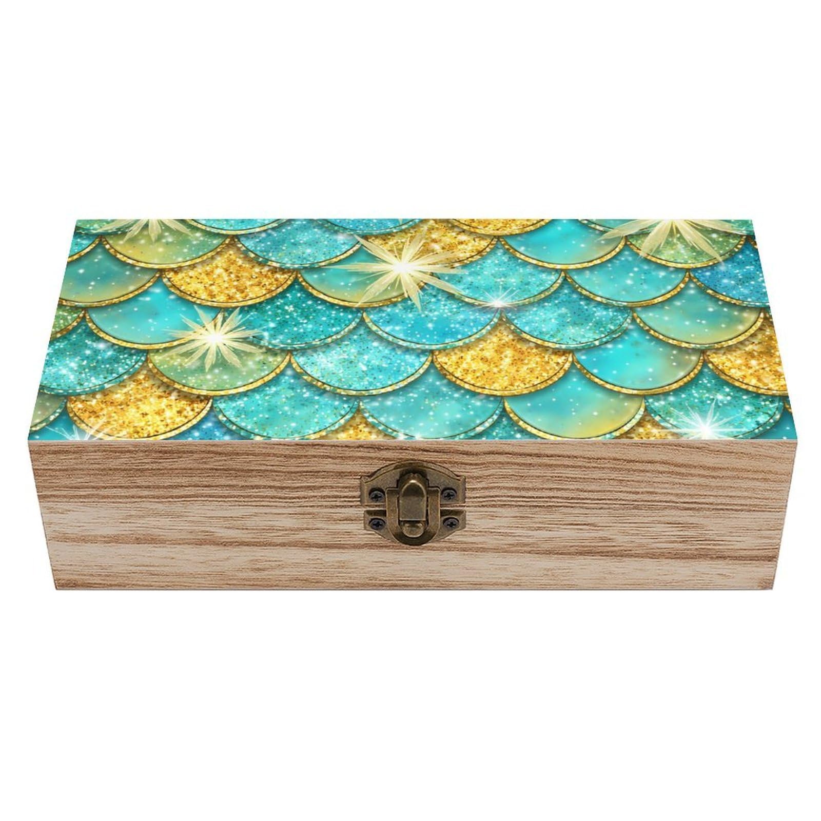 HLBSDM Glitter Mermaid Scale Wooden Storage Box
