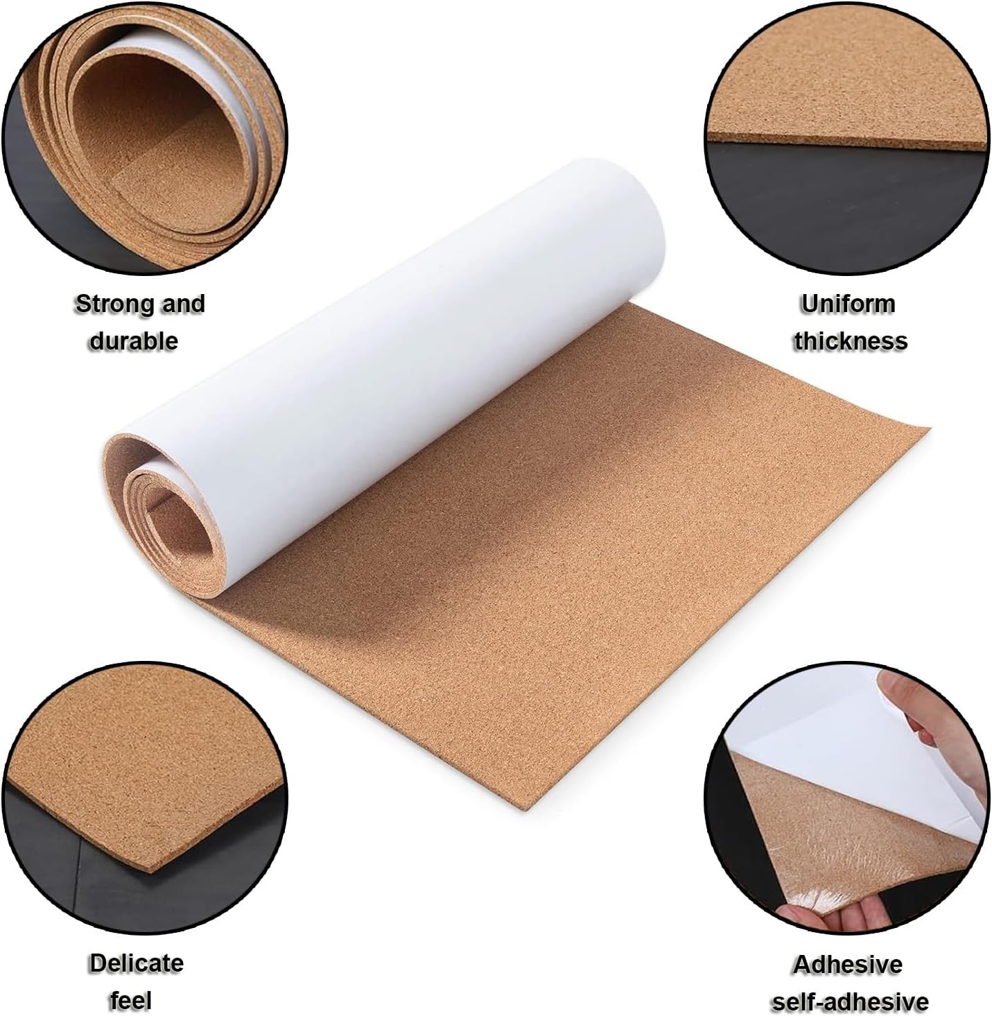 Cork Roll Self-Adhesive Cork Board Roll, Durable Natural MDF Board, for Wall Office School Home Kitchen DIY Decorative Corkboards (Color : 10mm, Size : 1.22x2.46m/48.03x96.85in)