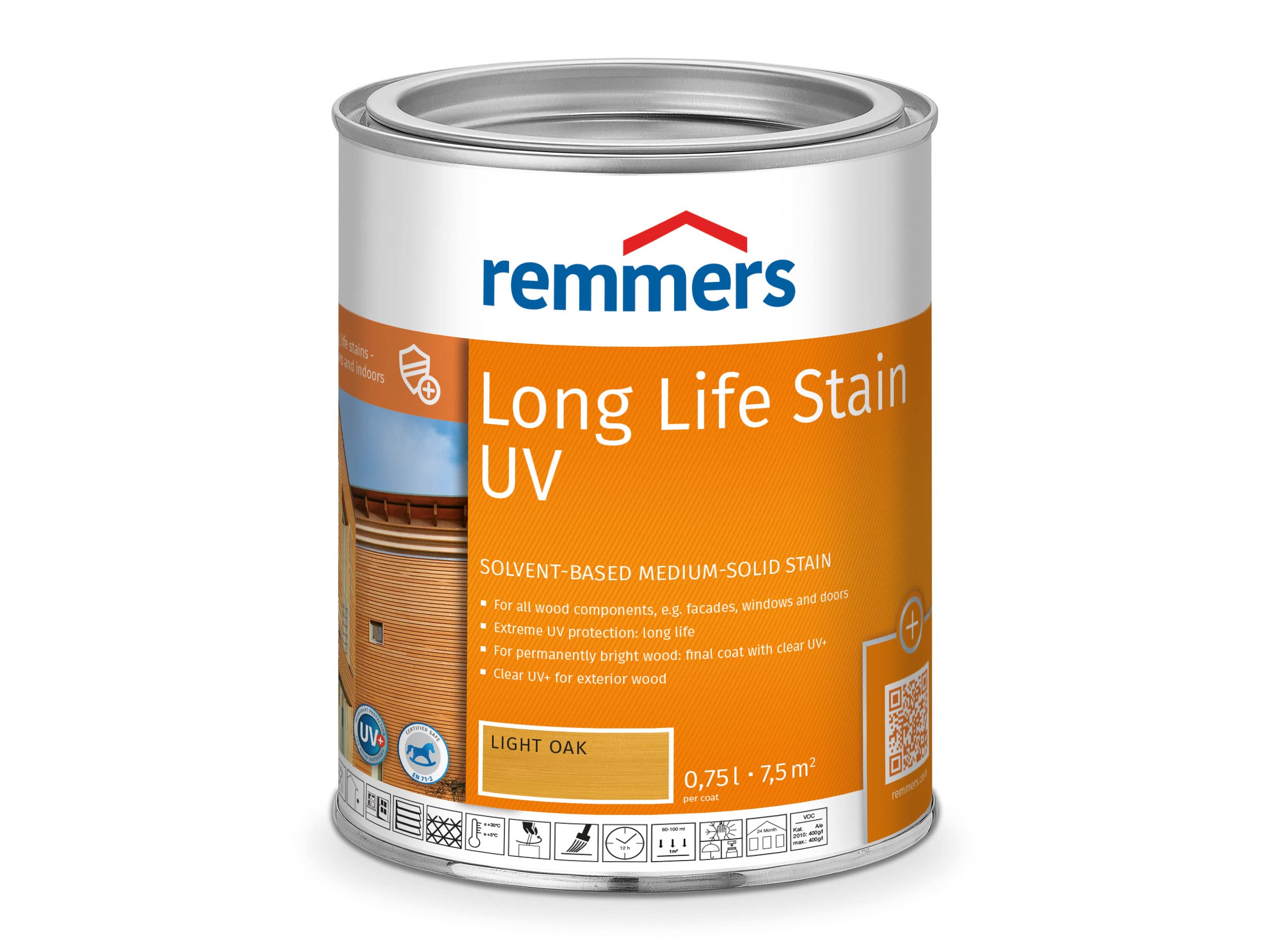 Remmers Light Oak Long Life Stain Uv 0,75 Litre, Solvent-Based Wood Uv Protection For Exterior Use, High Uv Protection Also For Light Shades And Colourless Uv+, Block-Resistant, Weather-Resistant