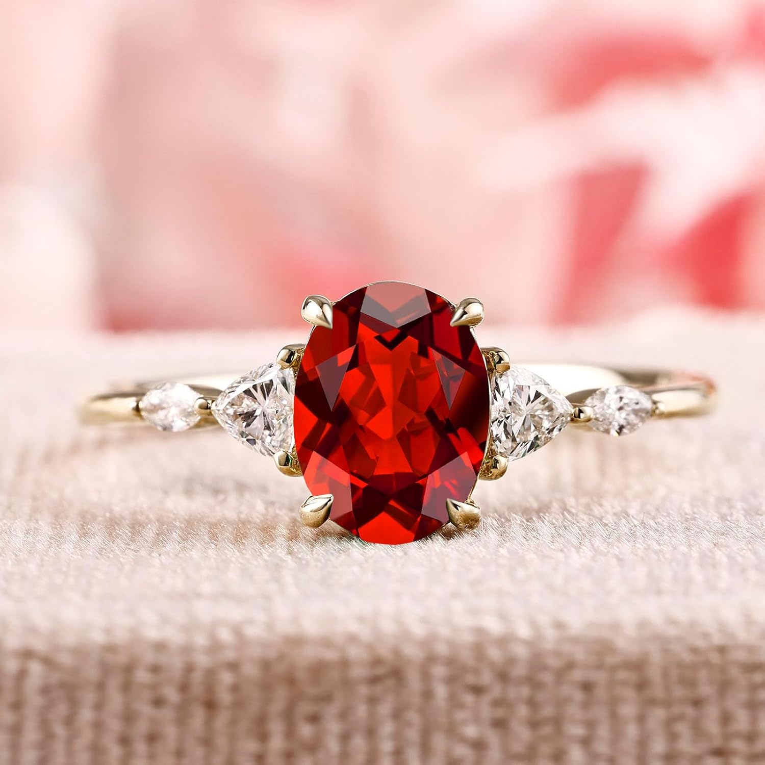 Engagement Ring for Women 14K Gold 925 Sterling Silver 1 1/2CT Oval Cut Monthly Birthstone Promise Wedding Ring Anniversary Christmas Valentine's Day Gift for Girlfriend Wife Mom Size 5 to 12