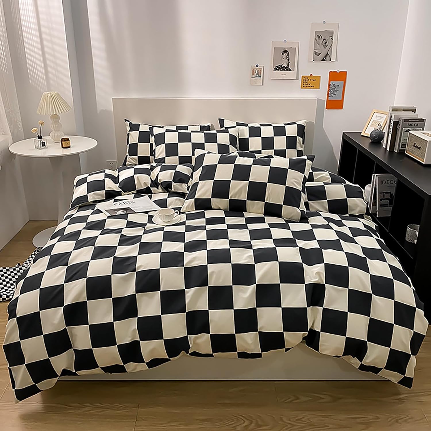 Luxlovery Black White Comforter Set Full Black Plaid