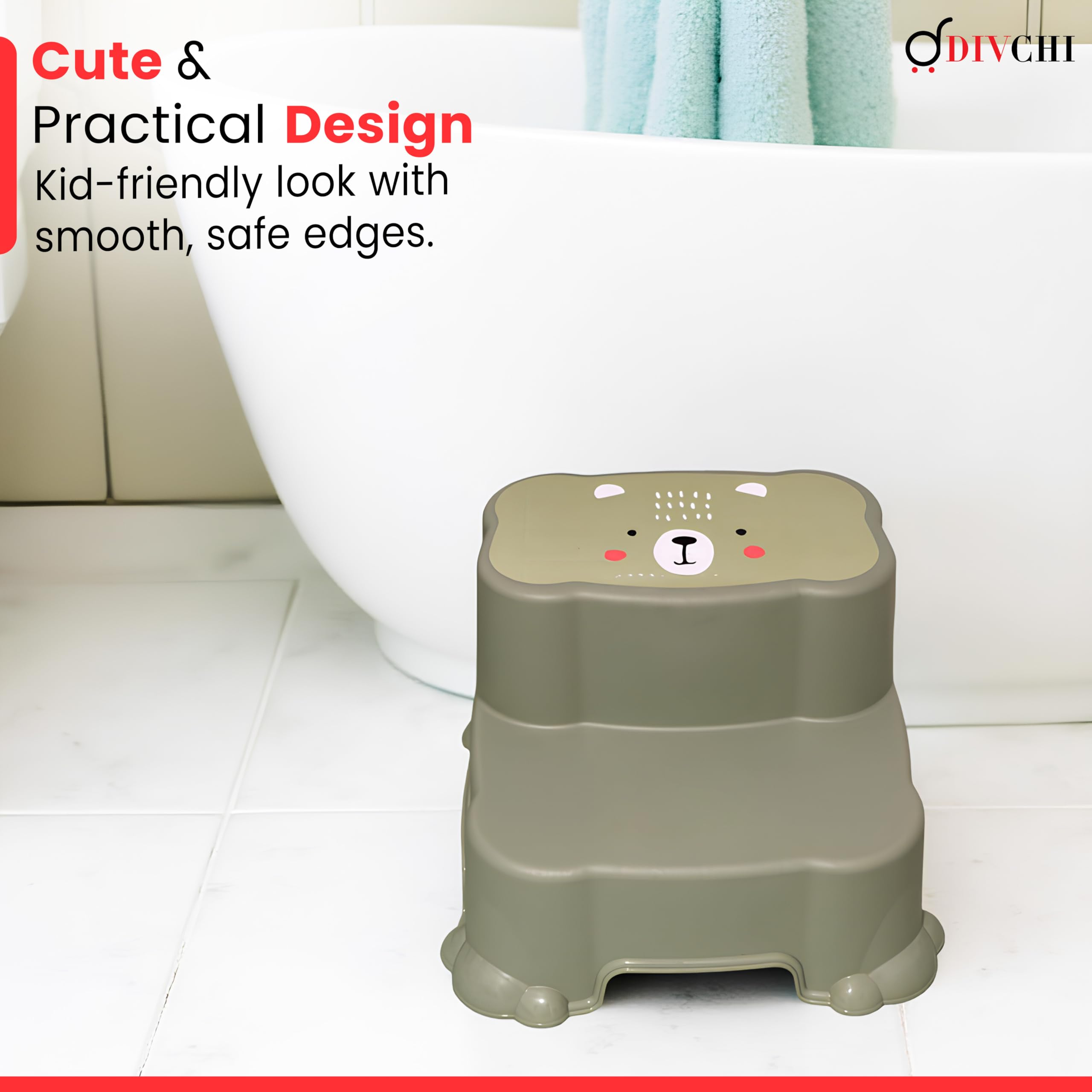 DIVCHI Two-Step Stool For Kids Slip Ressistant Rubber Grip Nursery Step Stools Lightweight Portable Potty Training Stool With Non Slip Base For Bathroom & Kitchen (Green) — view 7