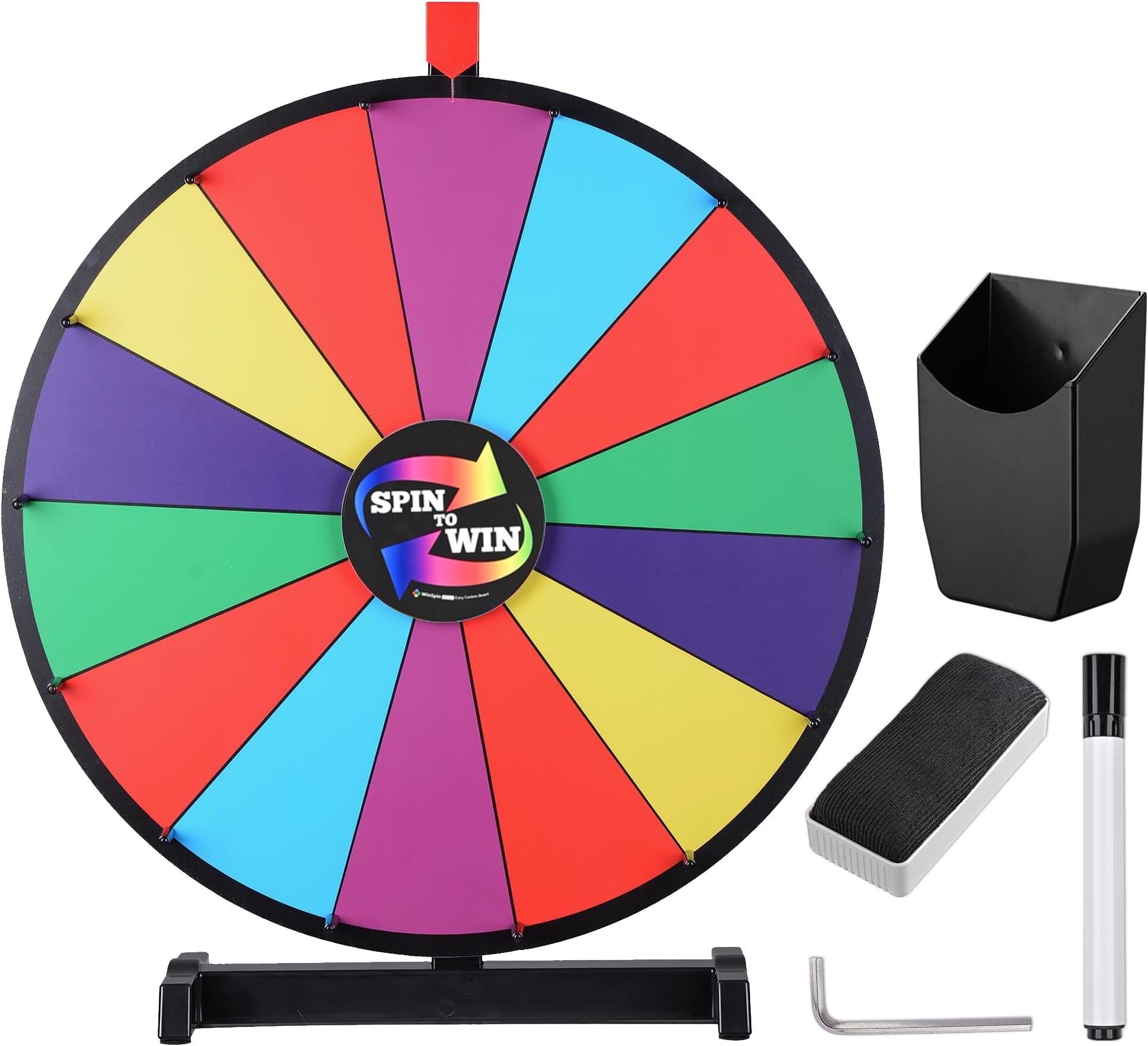 WinSpin 24" Heavy Duty Spinning Prize Wheel Large 14 Slots Tabletop Color Roulette Wheel with Dry Erase Marker & Eraser for Trade Show Fortune Spinning Game, Classic Series