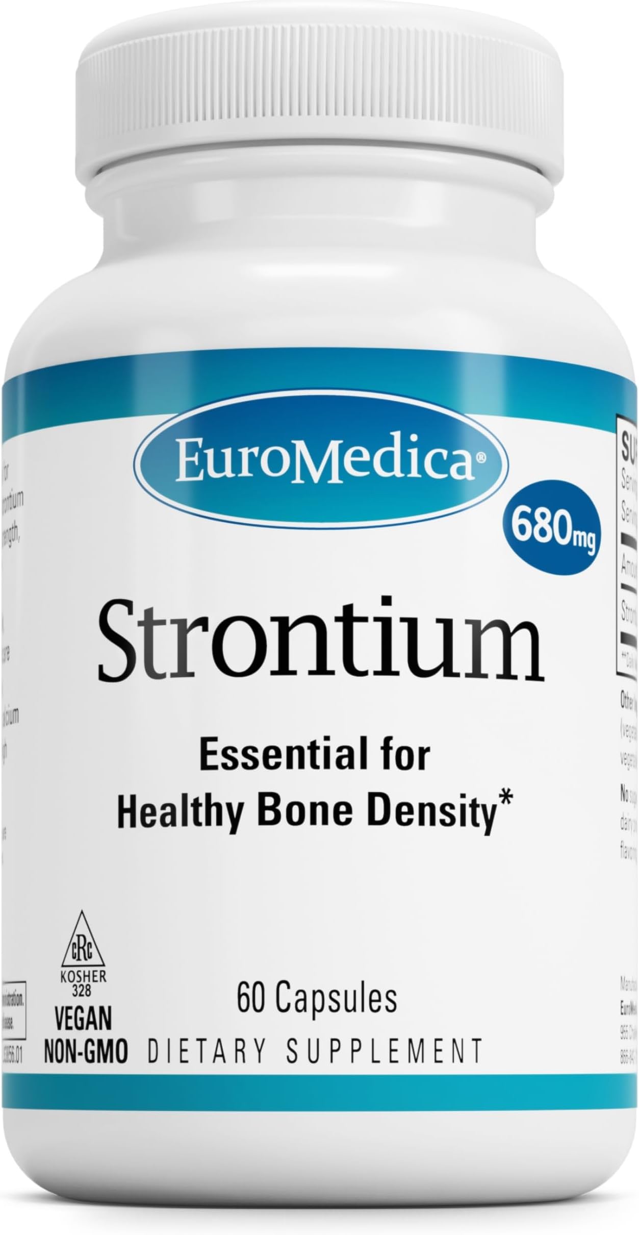 EuroMedica Strontium - Bone Health & Strength Support Supplement - Dietary Supplement with Vegan Capsules - Health Supplement with Strontium Citrate for Superior Absorption - 60 Capsules