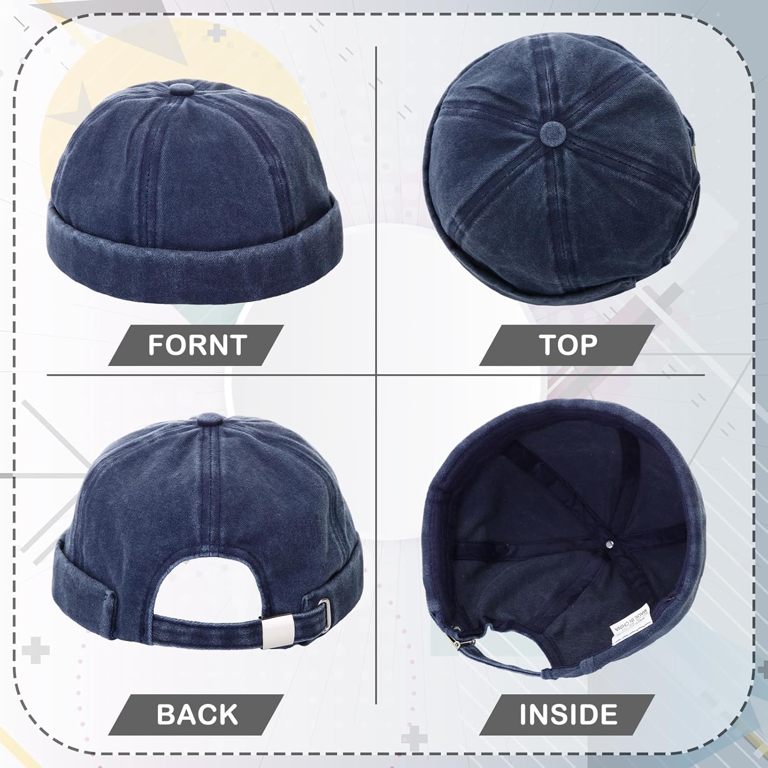 SATINIOR 2 Pieces Brimless Hats for Men Adjustable Docker Casual No Brim Hat Visor-Less Flip Sailor Skullcap - Image 6