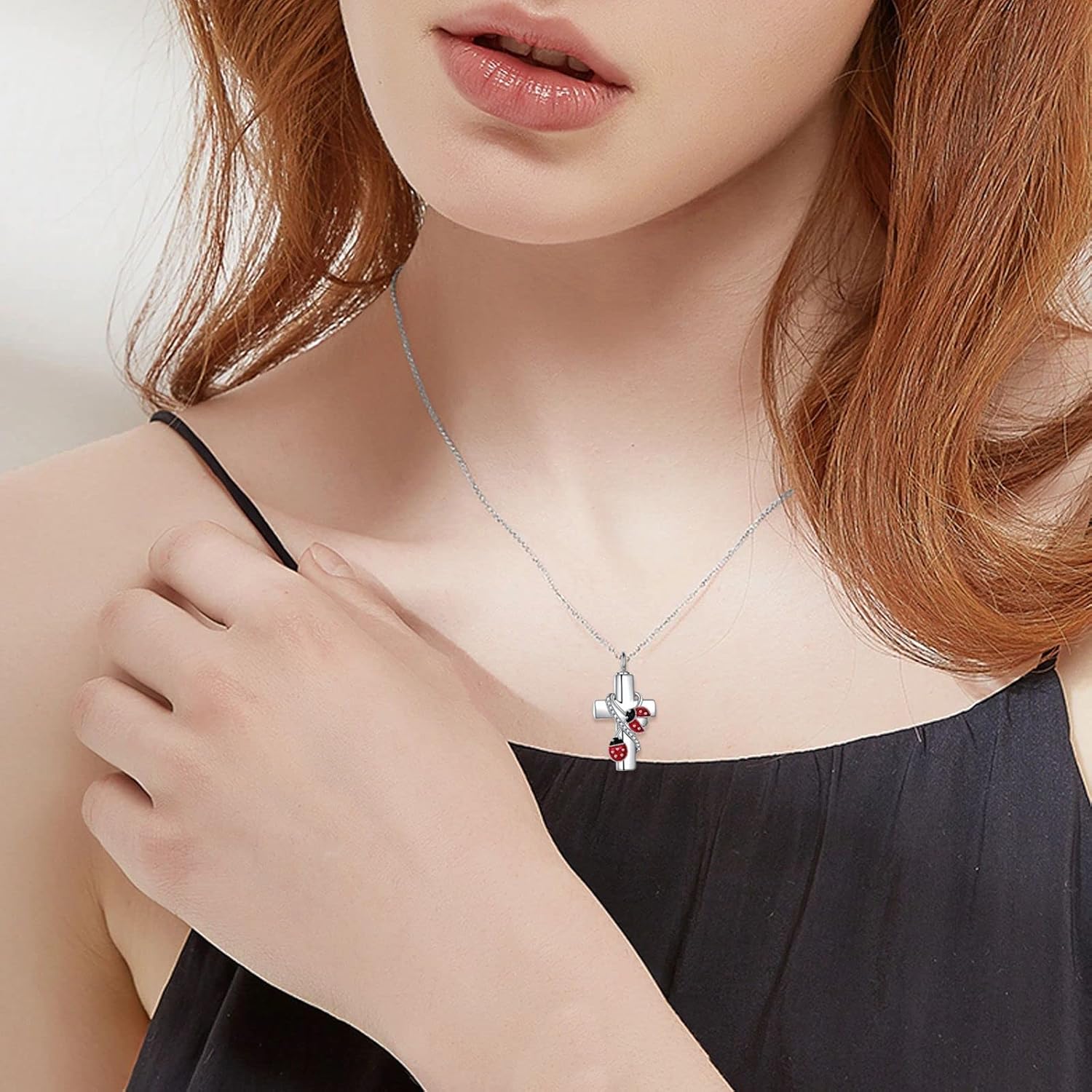 POPLYKE Urn Necklaces for Ashes 925 Sterling Silver Cross Necklace Cremation Animal Jewelry for Ashes Memorial Ash Pendant Keepsake Gifts