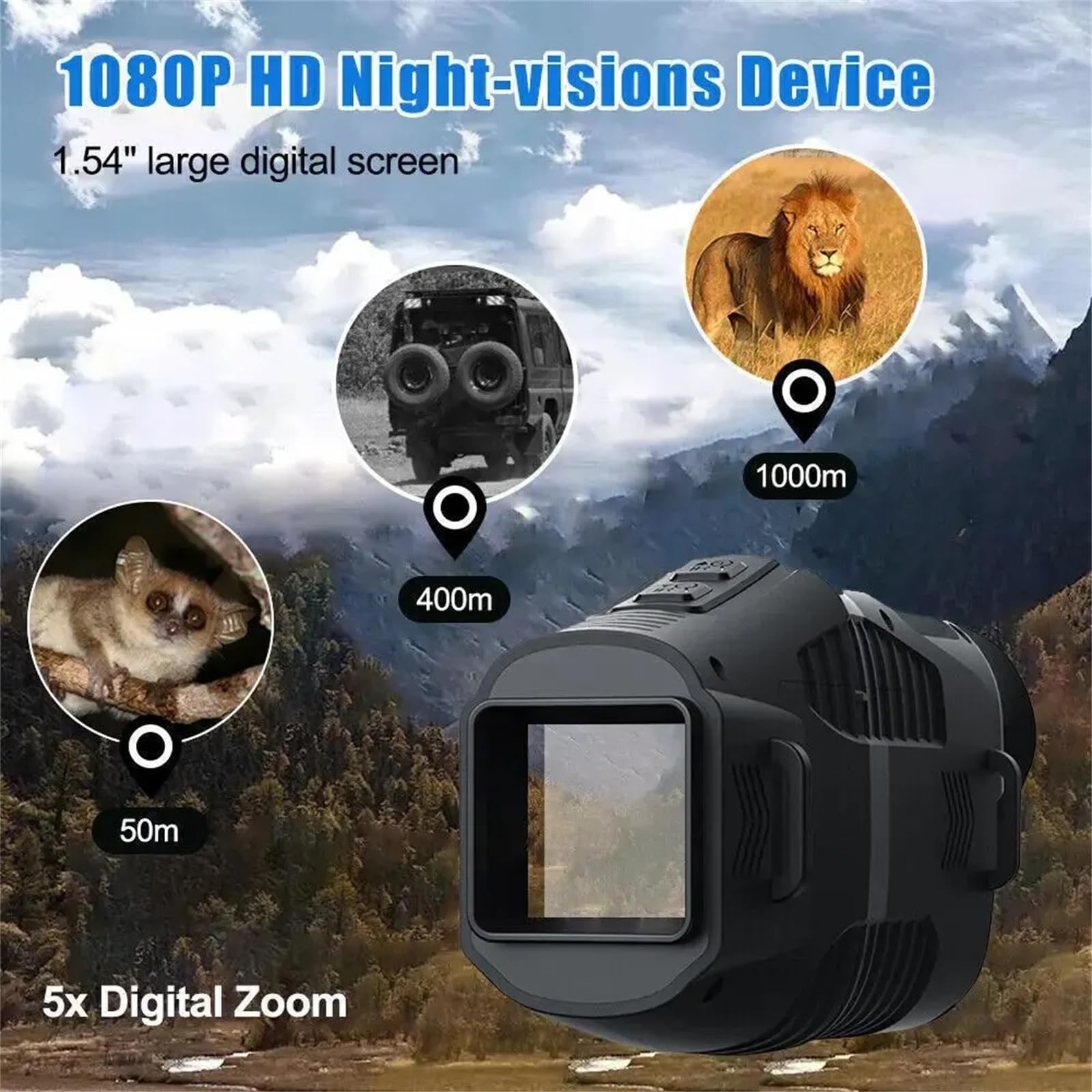 Garvee Vision Nocturne numérique 1080P – Monoculaire et Jumelles avec Zoom 5X, 7 Niveaux d’Infrarouge, Enregistrement vidéo – Idéal Camping, Observation, Chasse – Couleur Noire