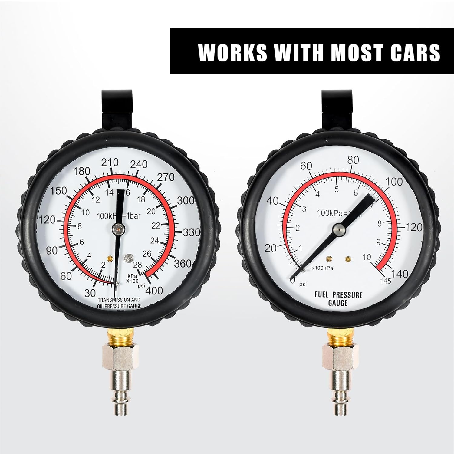 Professional Engine & Transmission Oil Pressure Gauge Kit: High/Low (0-400psi/0-100psi), 72" Hose, 13pc Adapters, Durable Case