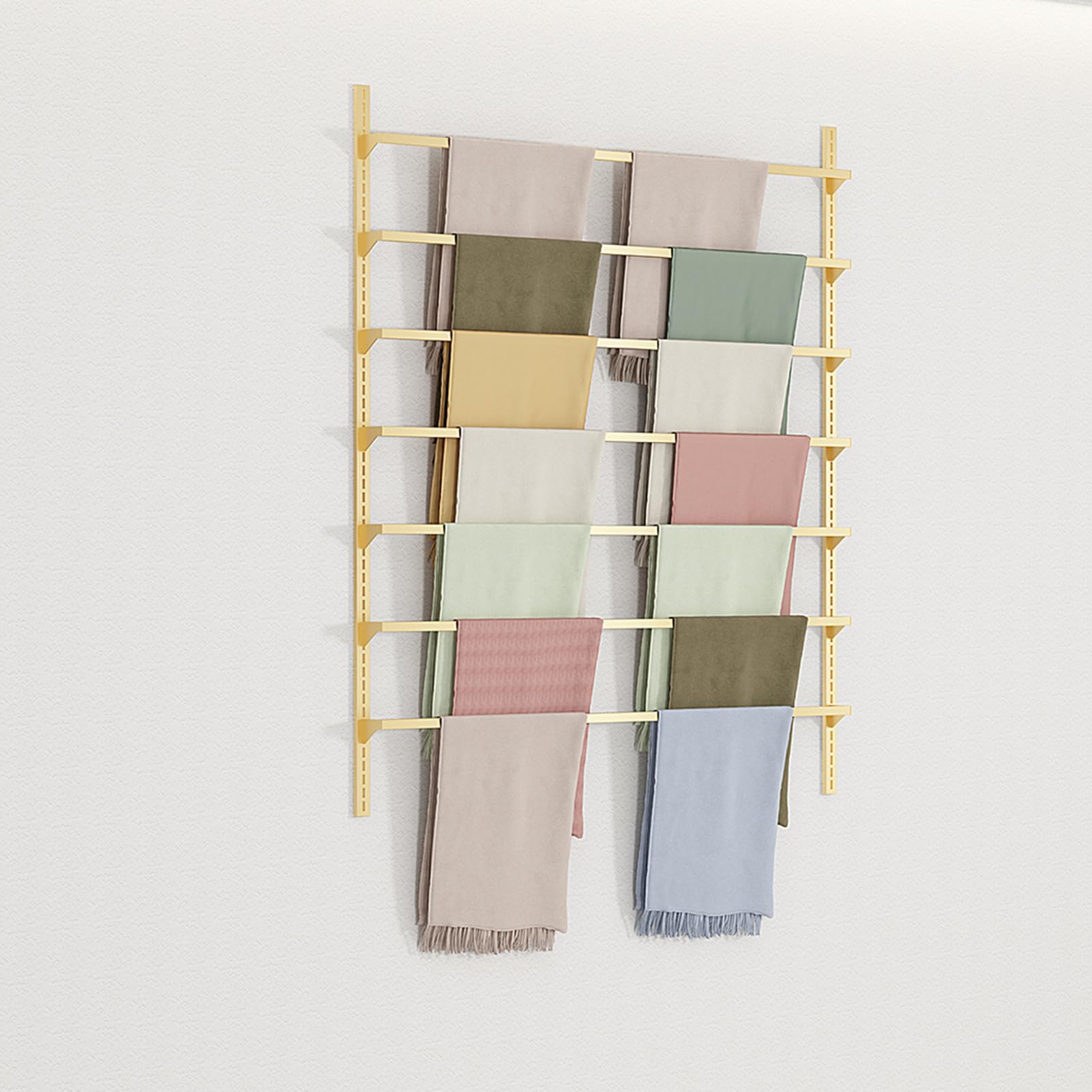 Estante para Corbatas y Bufandas de 7 Niveles, Estante Organizador para Toallas, Cinturones y Cintas, Barra para Colgar, Estante para Corbatas de Montaje en Pared, Estante para Bufandas para