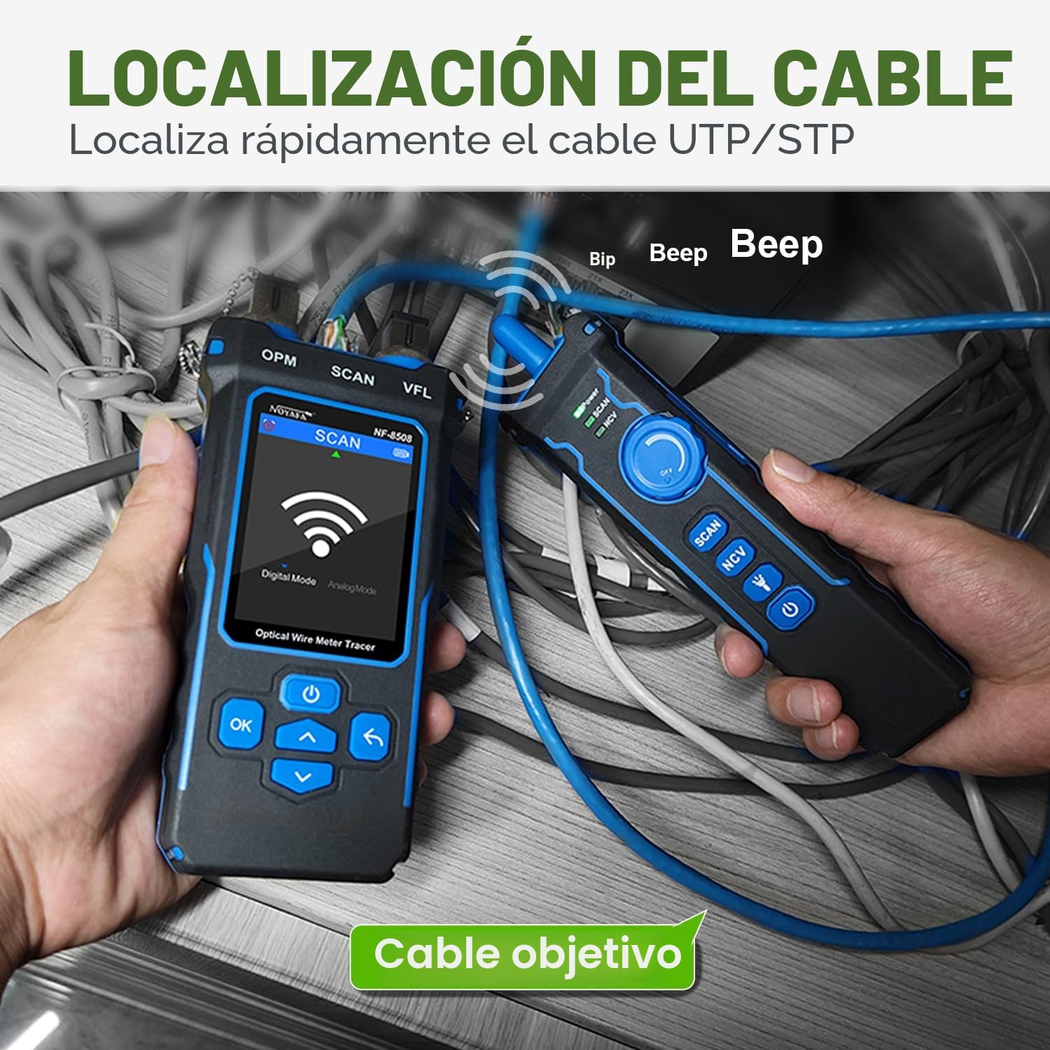 NOYAFA NF-8508 Probador de Cables - Red Ethernet Medidor de Potencia Óptica, Tester RJ45/RJ11, VFL, Prueba PoE, NCV, Medición de Longitud, Mapeo de Cables Cat5/Cat6